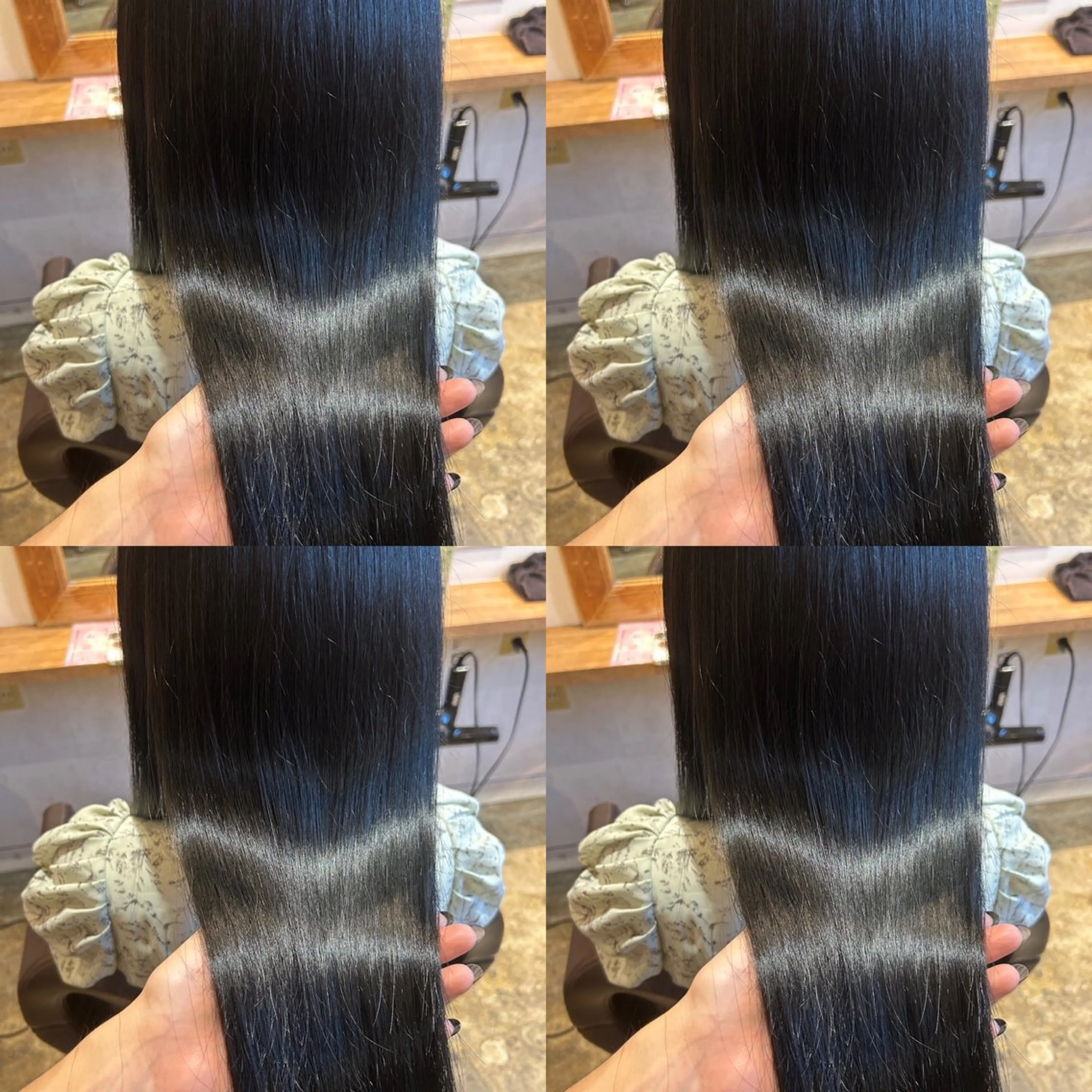 ロング カラー 黒髪 ブルーカラー ブルーブラック レイヤーカット/ 縮毛矯正🇰🇷早坂のヘアスタイル