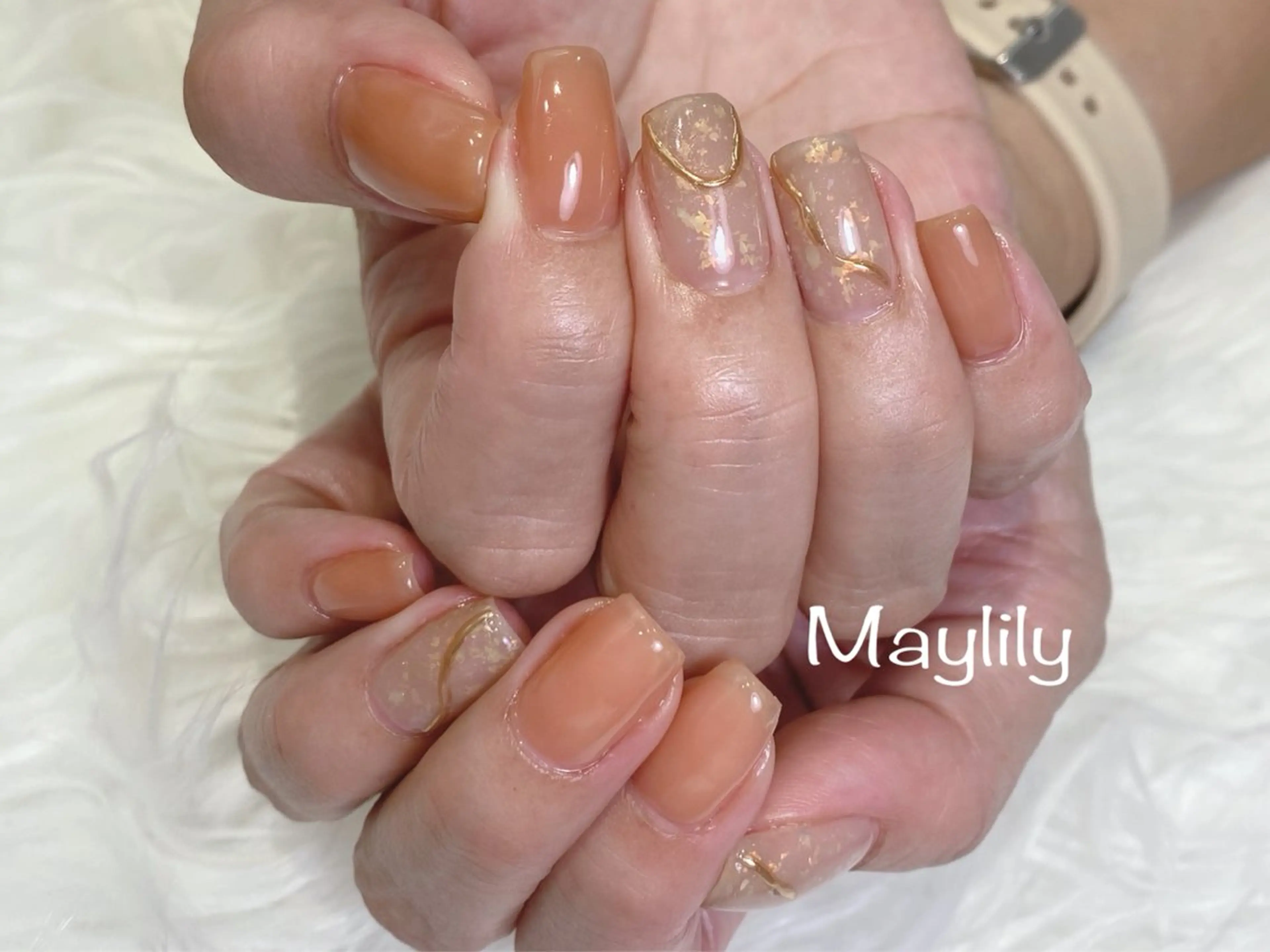 ネイル オレンジ ハンドネイル Nail salon Maylilyのネイルデザイン