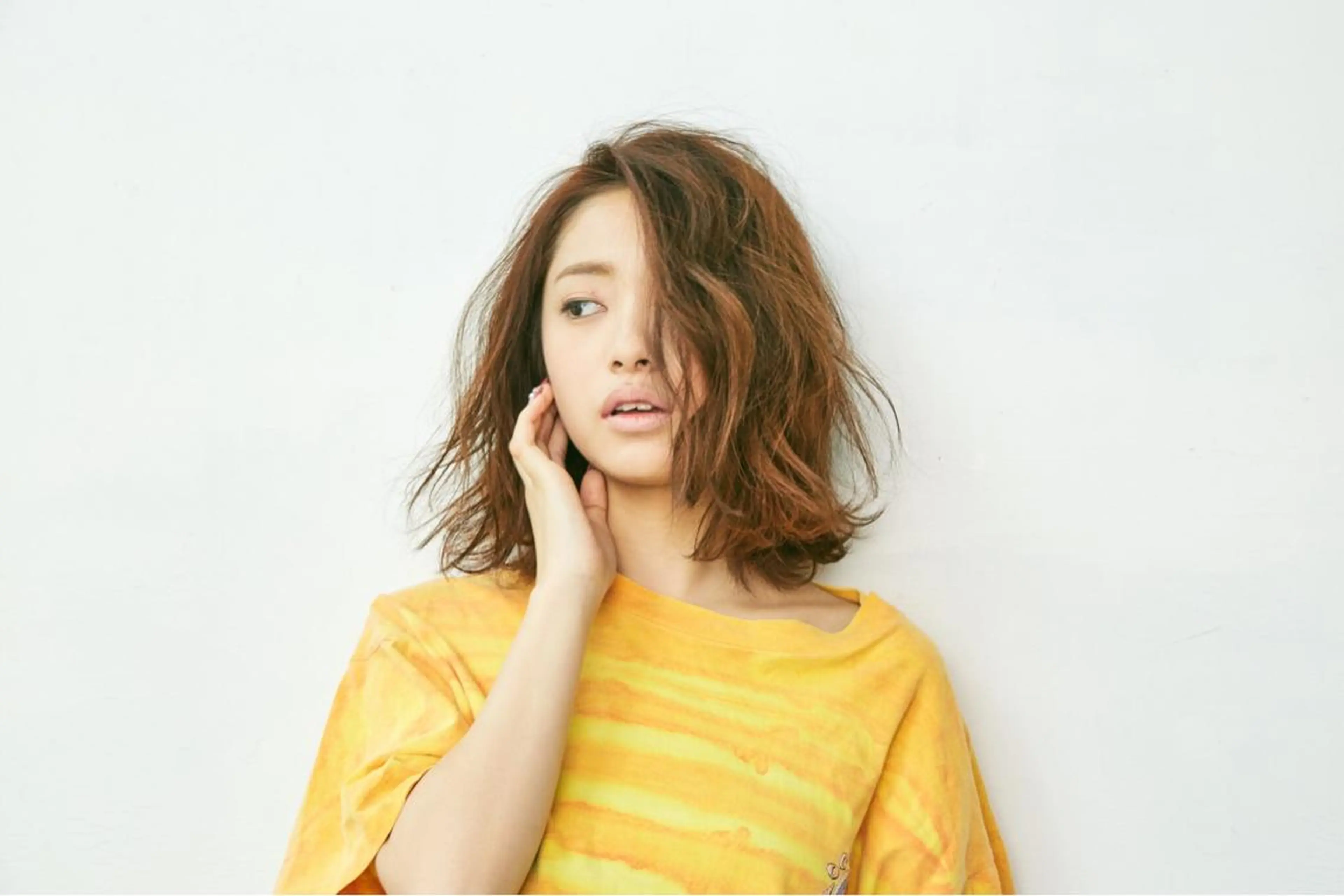 ミディアム カラー オレンジ カット ヘアカラー トリートメント 山北 咲子のヘアスタイル