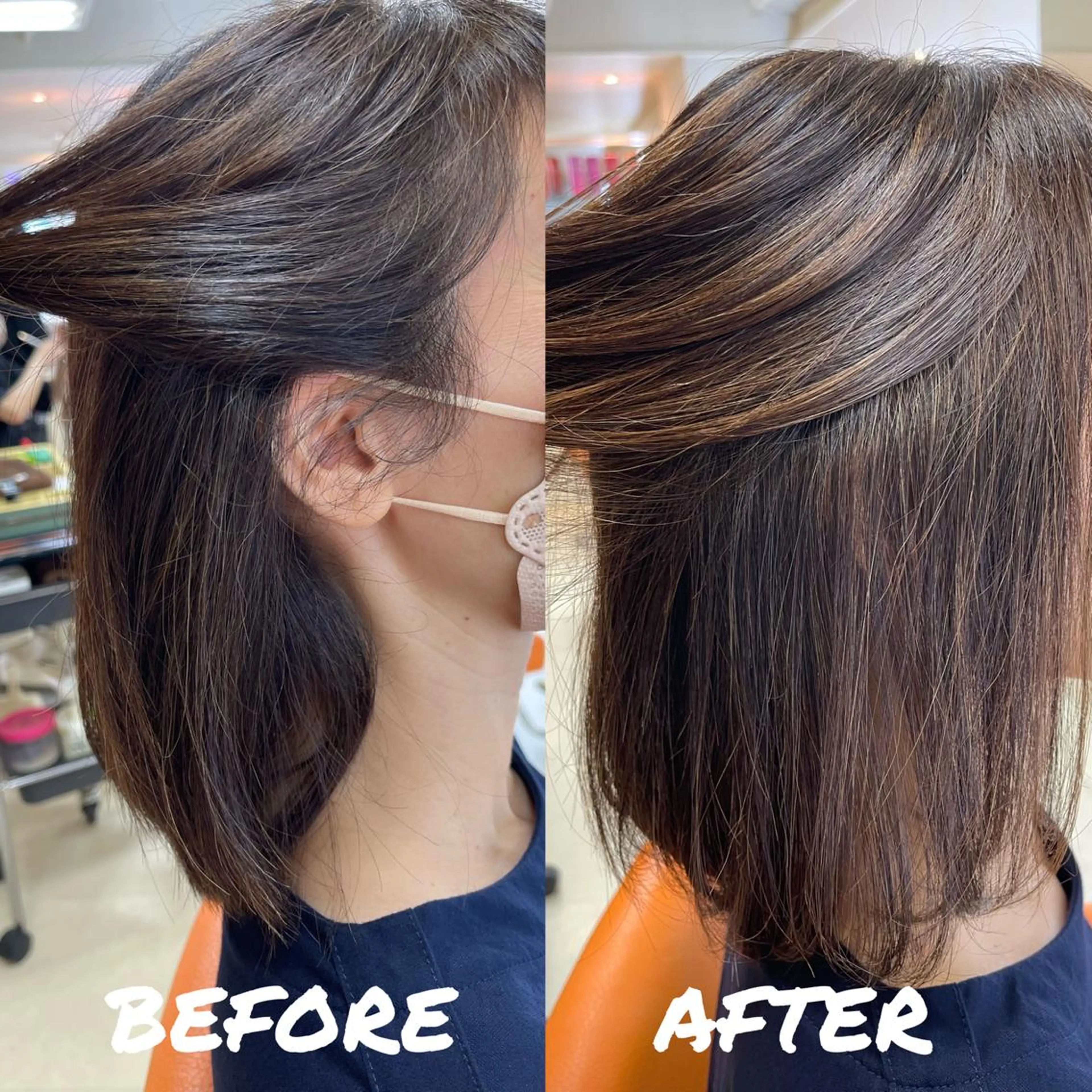 ミディアム カラー パーマ 鶴﨑 美優亜のヘアスタイル