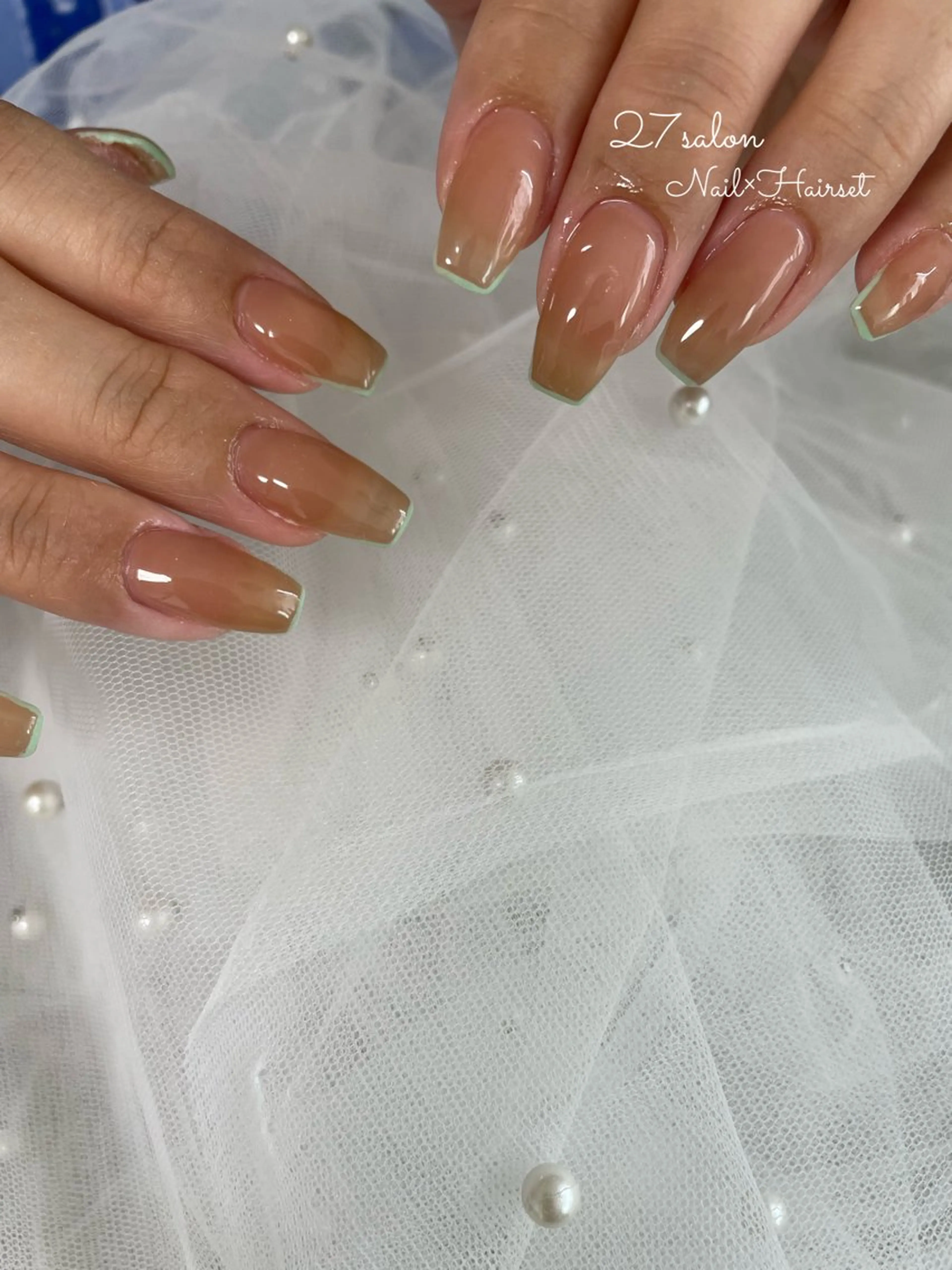 ネイル フレンチネイル グリーン 27salon yuinaのネイルデザイン