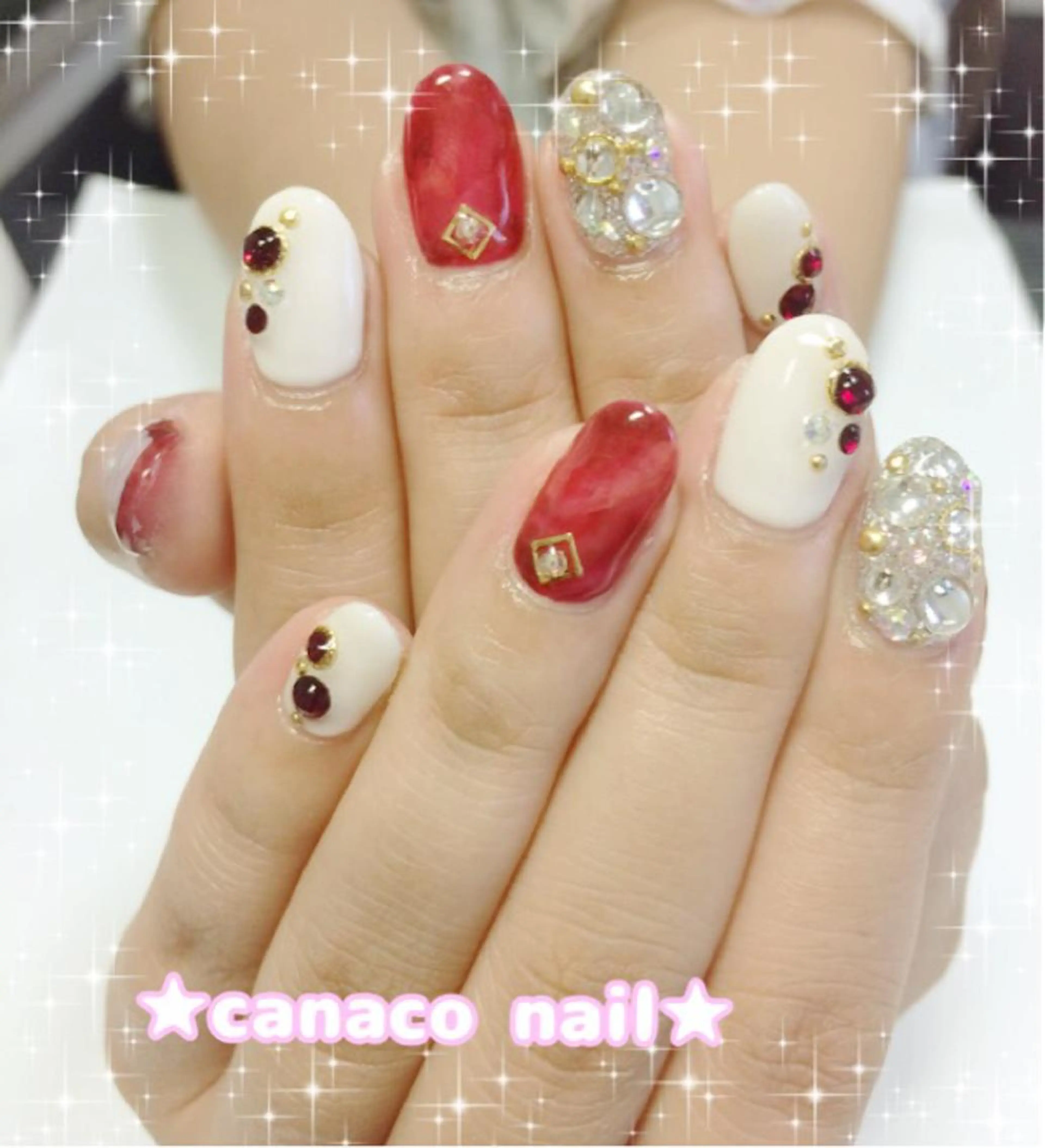 ネイル ストーンネイル ハンドネイル ハンドケア ベテランネイル cnc  nailのネイルデザイン