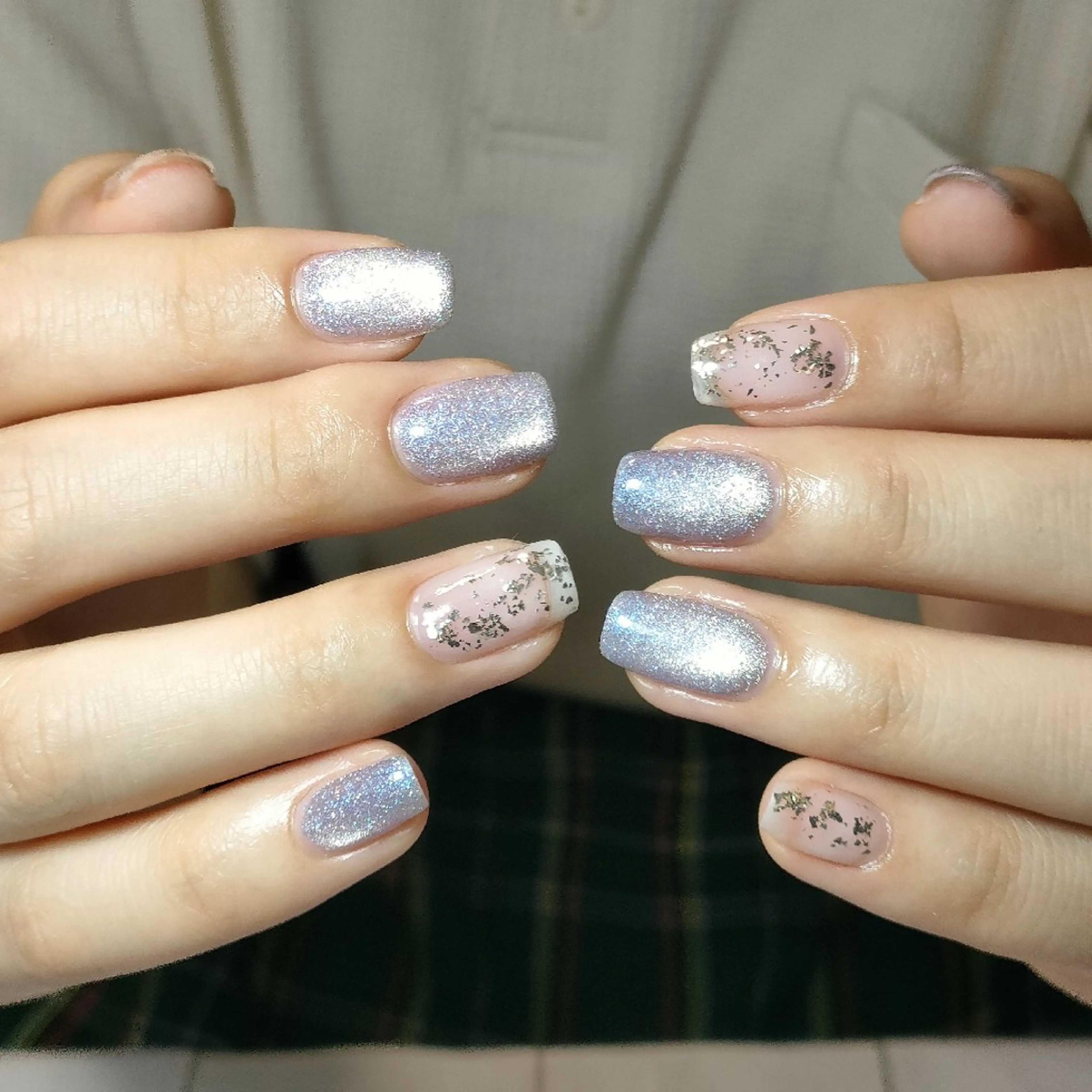 ネイル ブルー ラメ(グリッター) マグネットネイル シルバー oir. nailsalonのネイルデザイン
