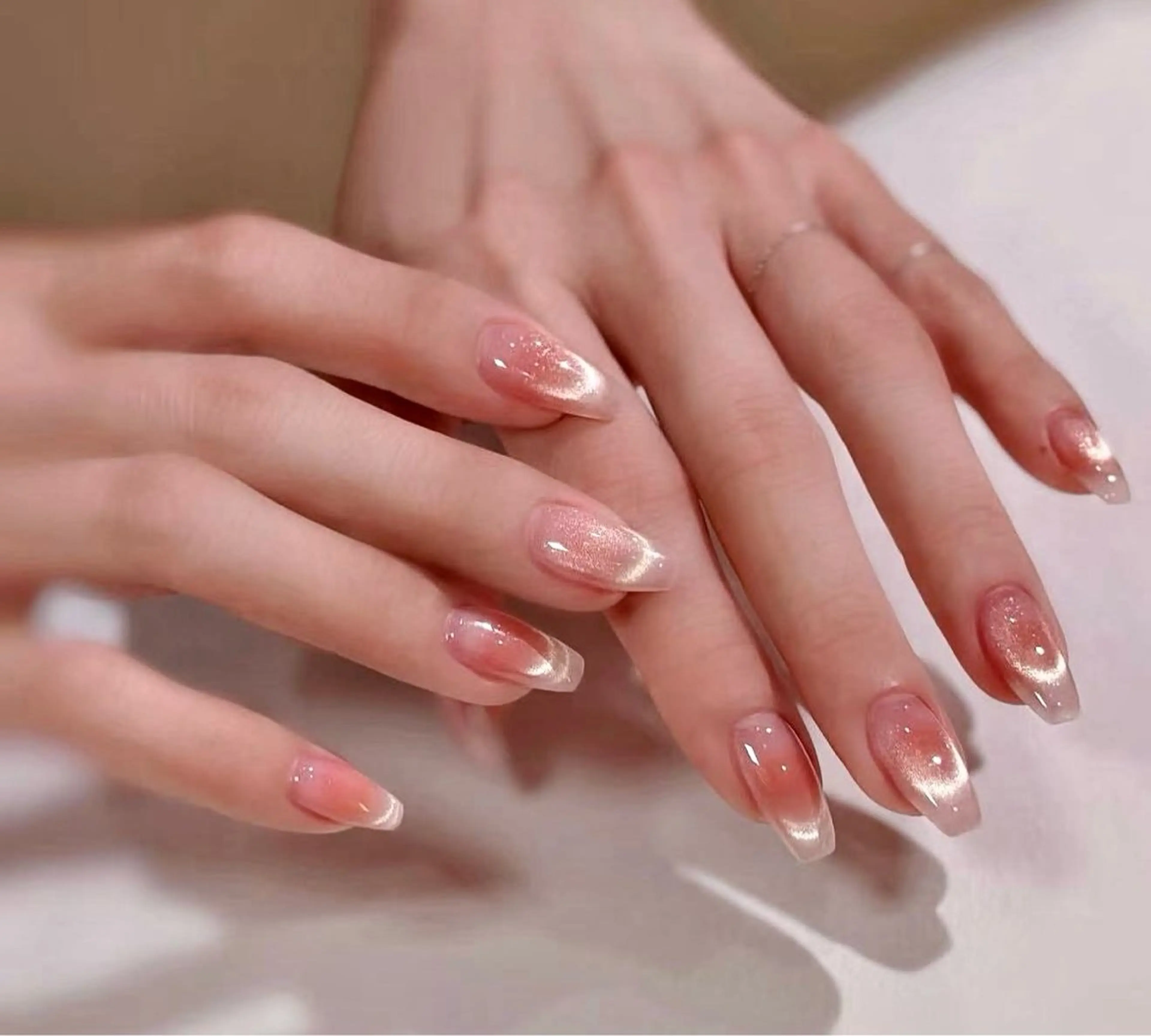 ネイル アートネイル オーロラネイル チークネイル 長さ出し フレンチネイル ハンドネイル Yumi nail Seiのネイルデザイン