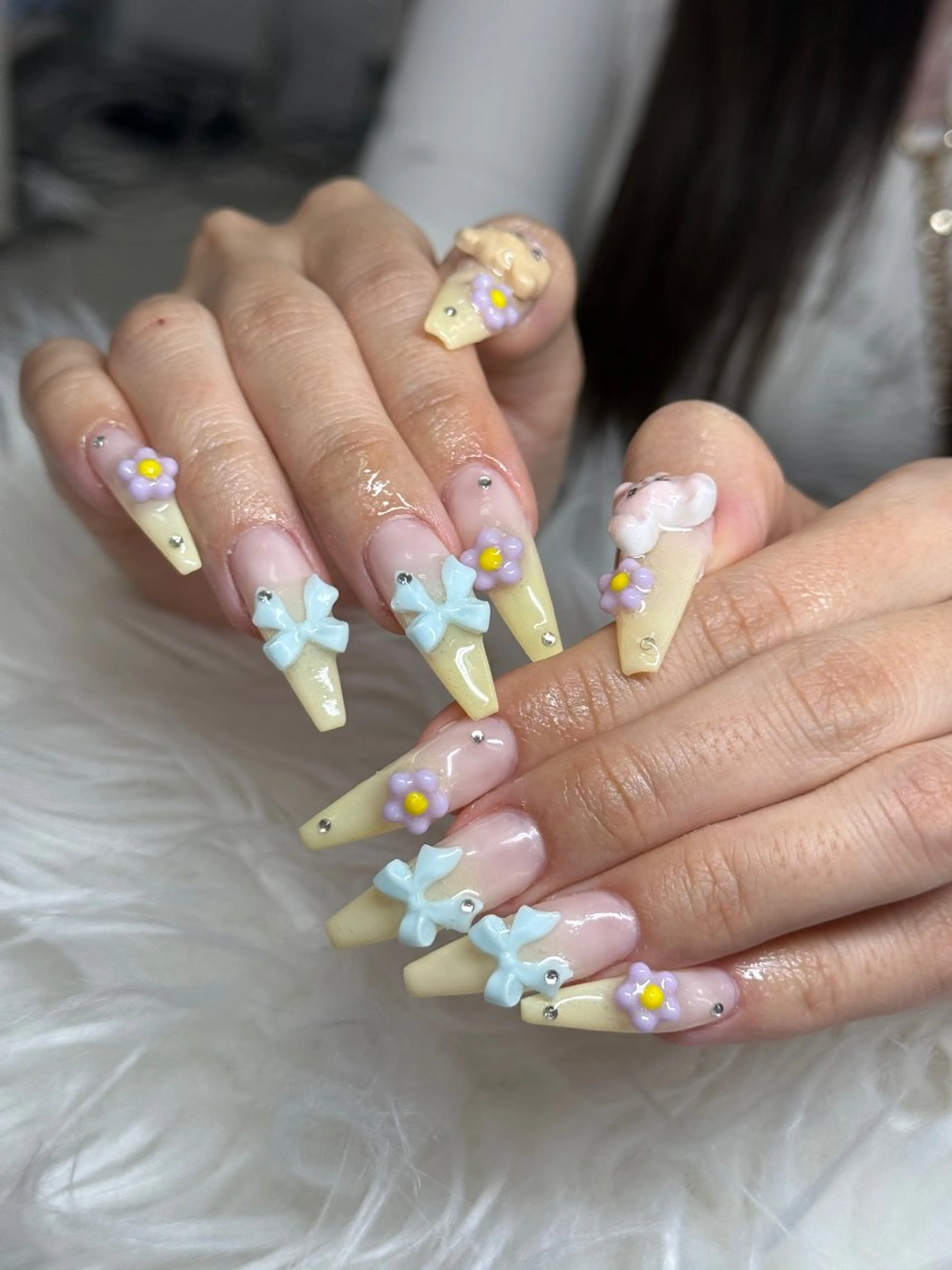 ネイル ロングネイル マグネットネイル リボン 夏ネイル スーパーロングネイル Hani Nail XUKAのネイルデザイン