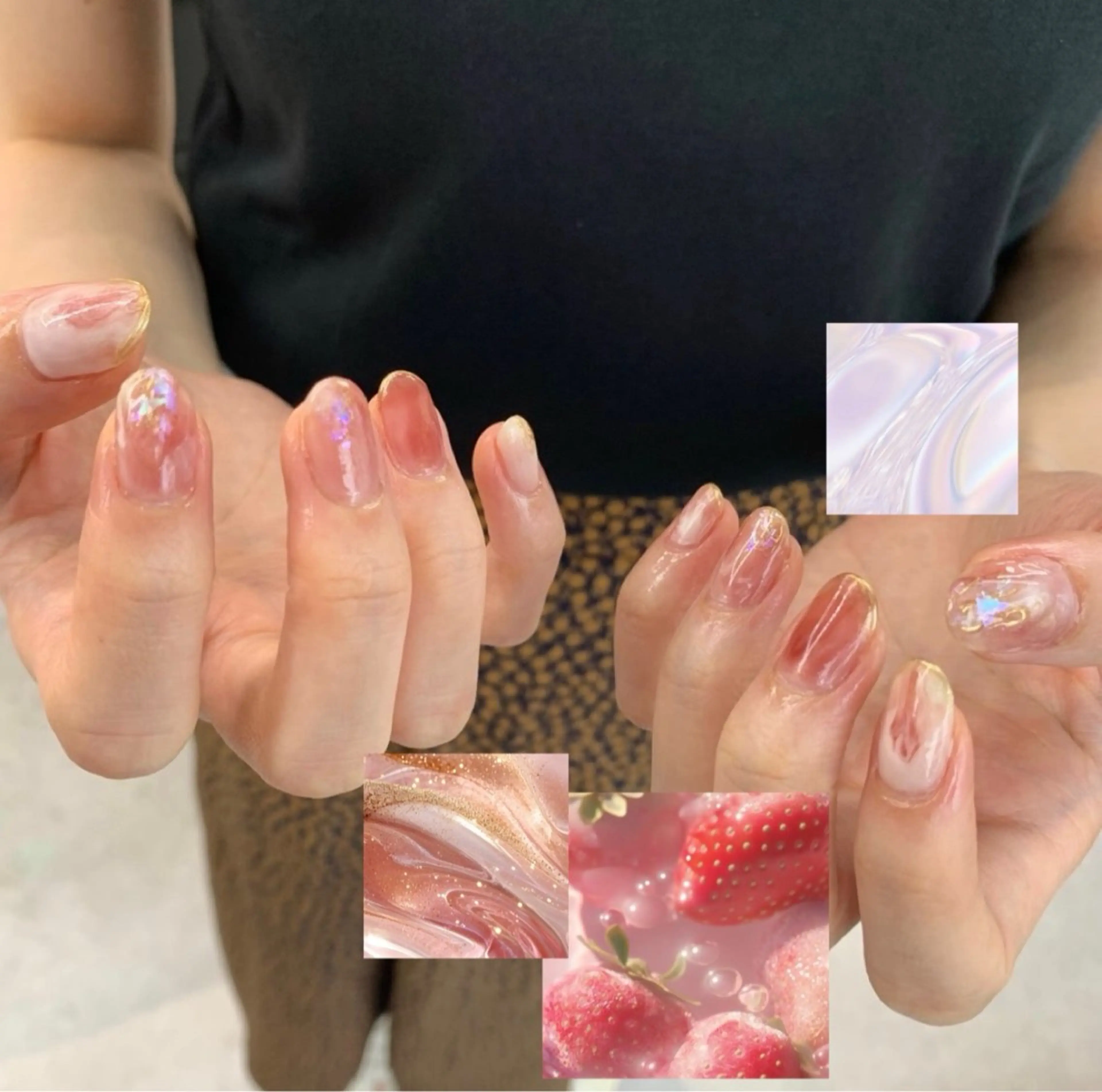 ネイル オーロラネイル ニュアンスネイル ピンク ハンドネイル マキノ ユイのネイルデザイン