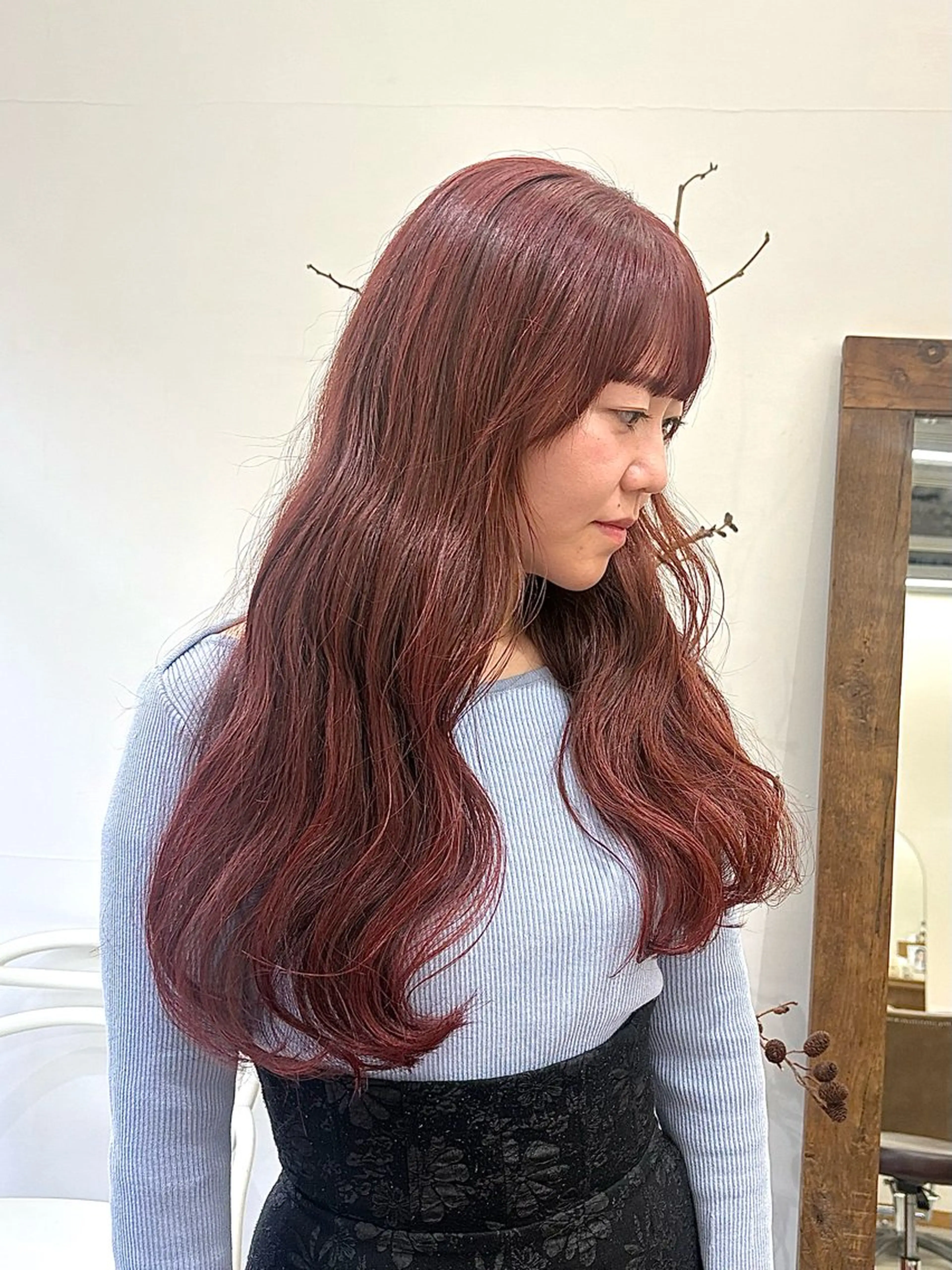 ロング カラー ヘアアレンジ ブリーチ ブリーチなしカラー レッドカラー ハル🌸柔色/ ブリーチなし/艶髪のヘアスタイル