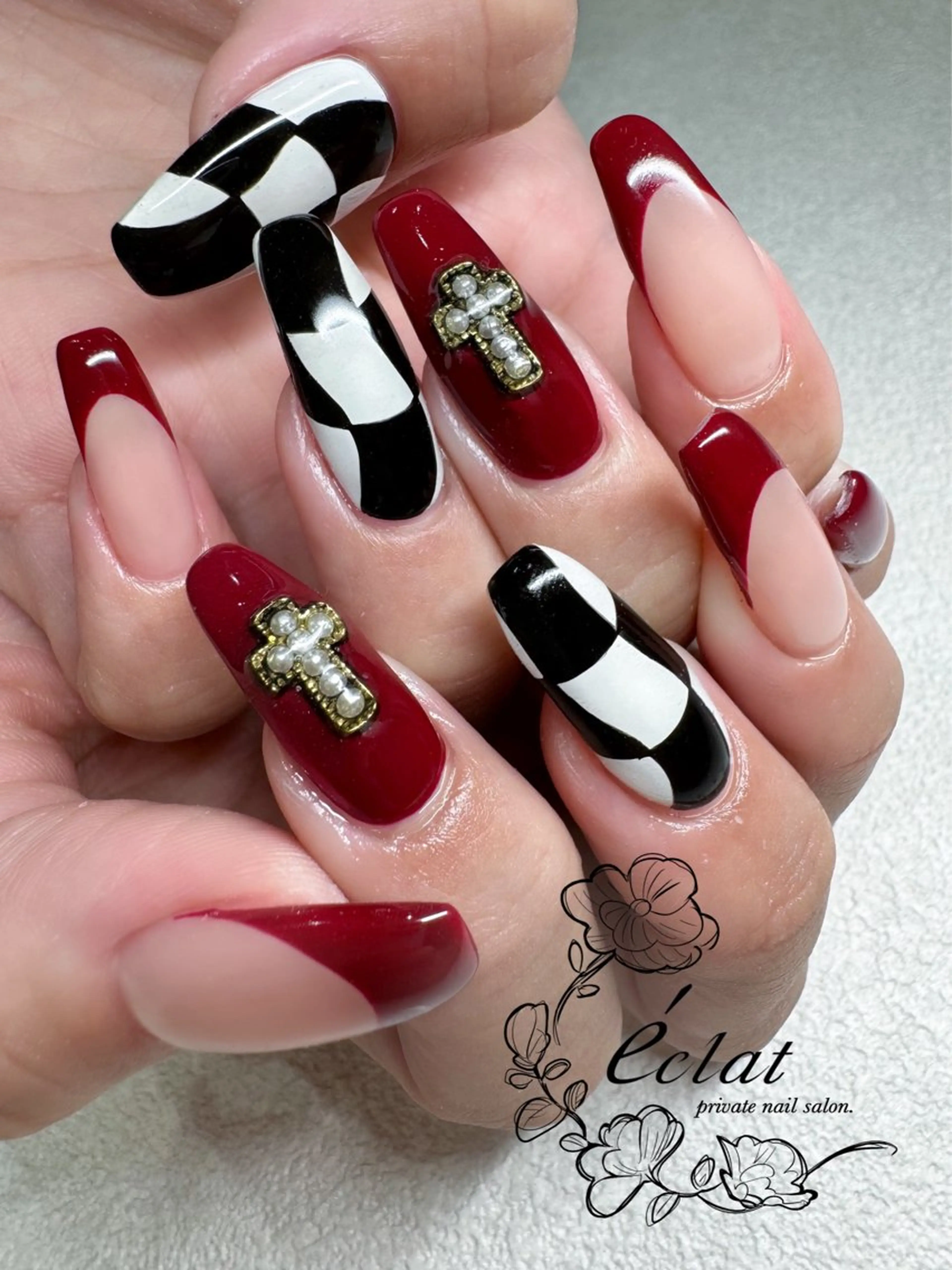 ネイル アートネイル ボルドー 持ち込み nail salon éclat.のネイルデザイン