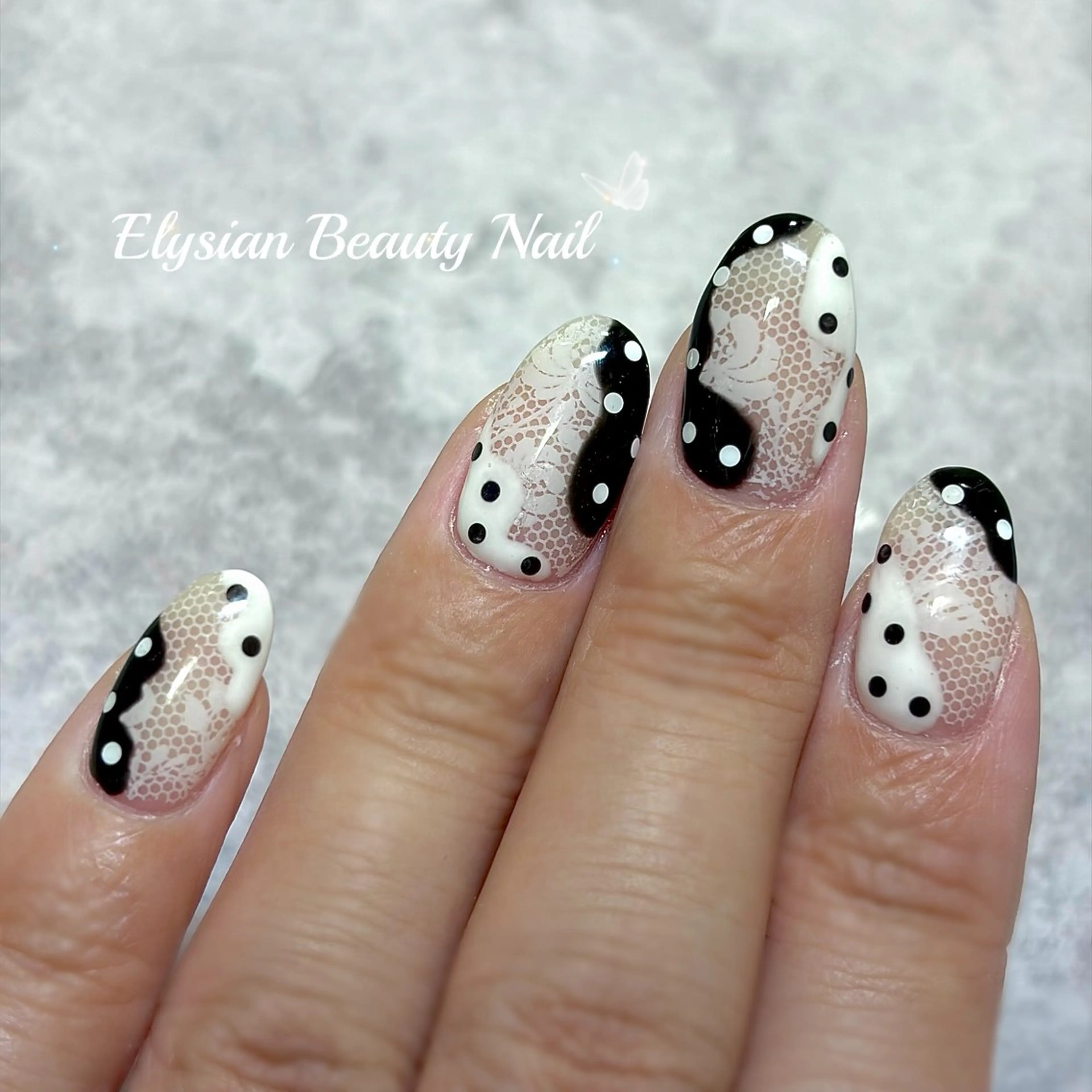 ネイル ドット レース ニュアンスネイル ハンドネイル エリシアン ビューティーネイルのネイルデザイン