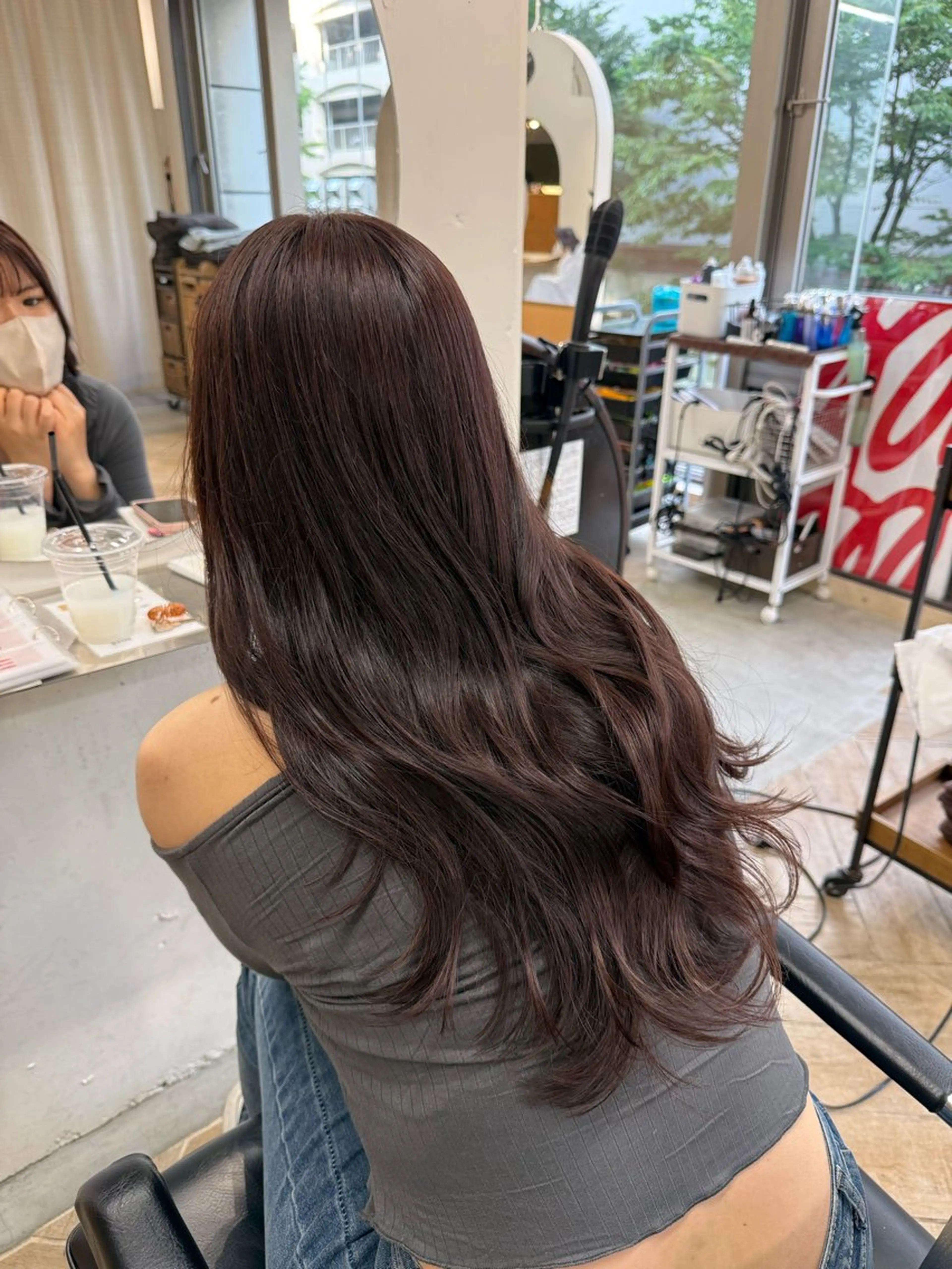 ロング ピンクブラウン カット ヘアカラー トリートメント 新潟/万代/レイヤー 韓国風/明間未来のヘアスタイル