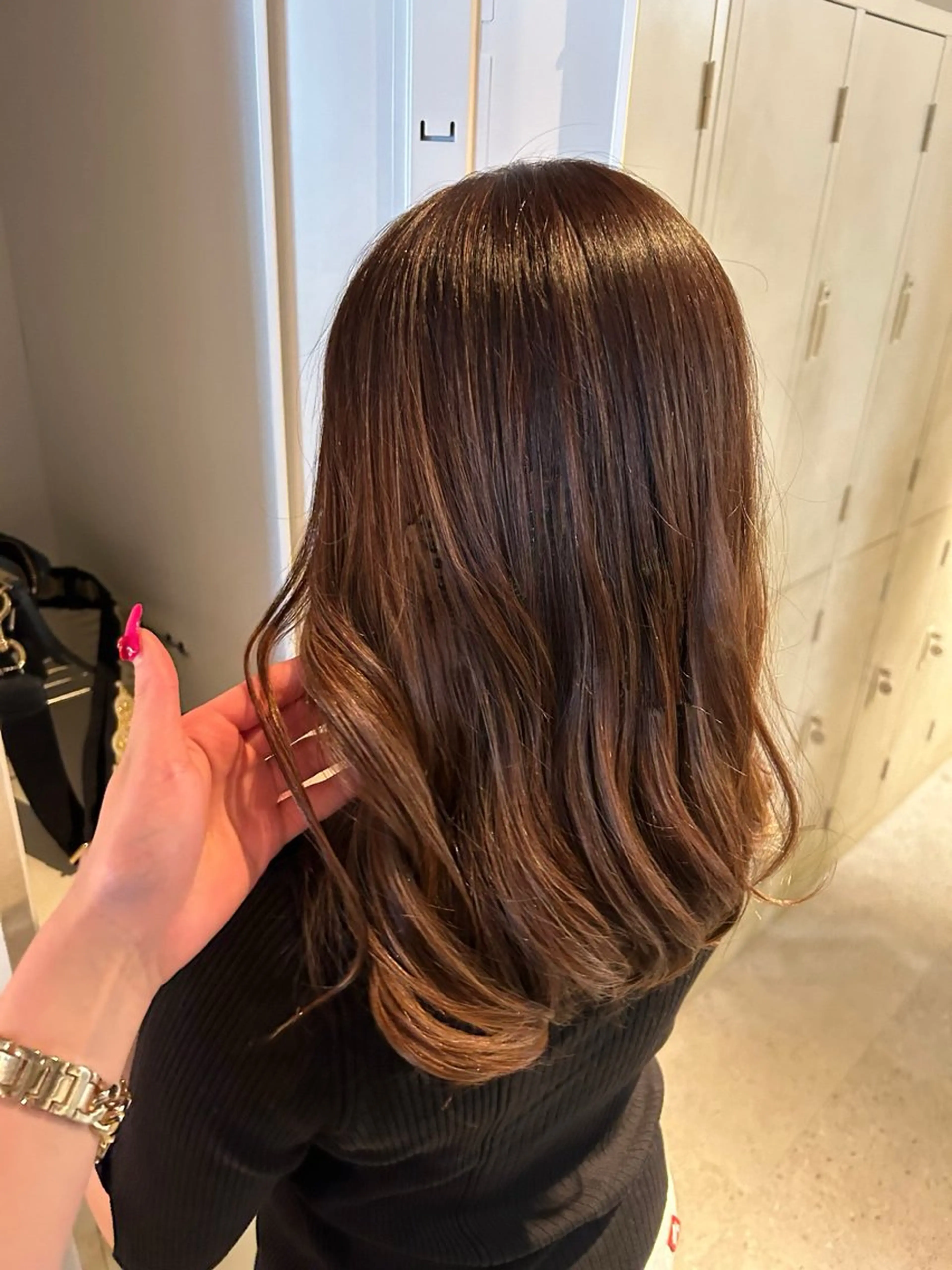 ロング カラー バレイヤージュ グレージュ ハイライトカラー ピンクカラー ハイライト カット ヘアカラー 野田阪神/暖色カラー Kairi🐬のヘアスタイル