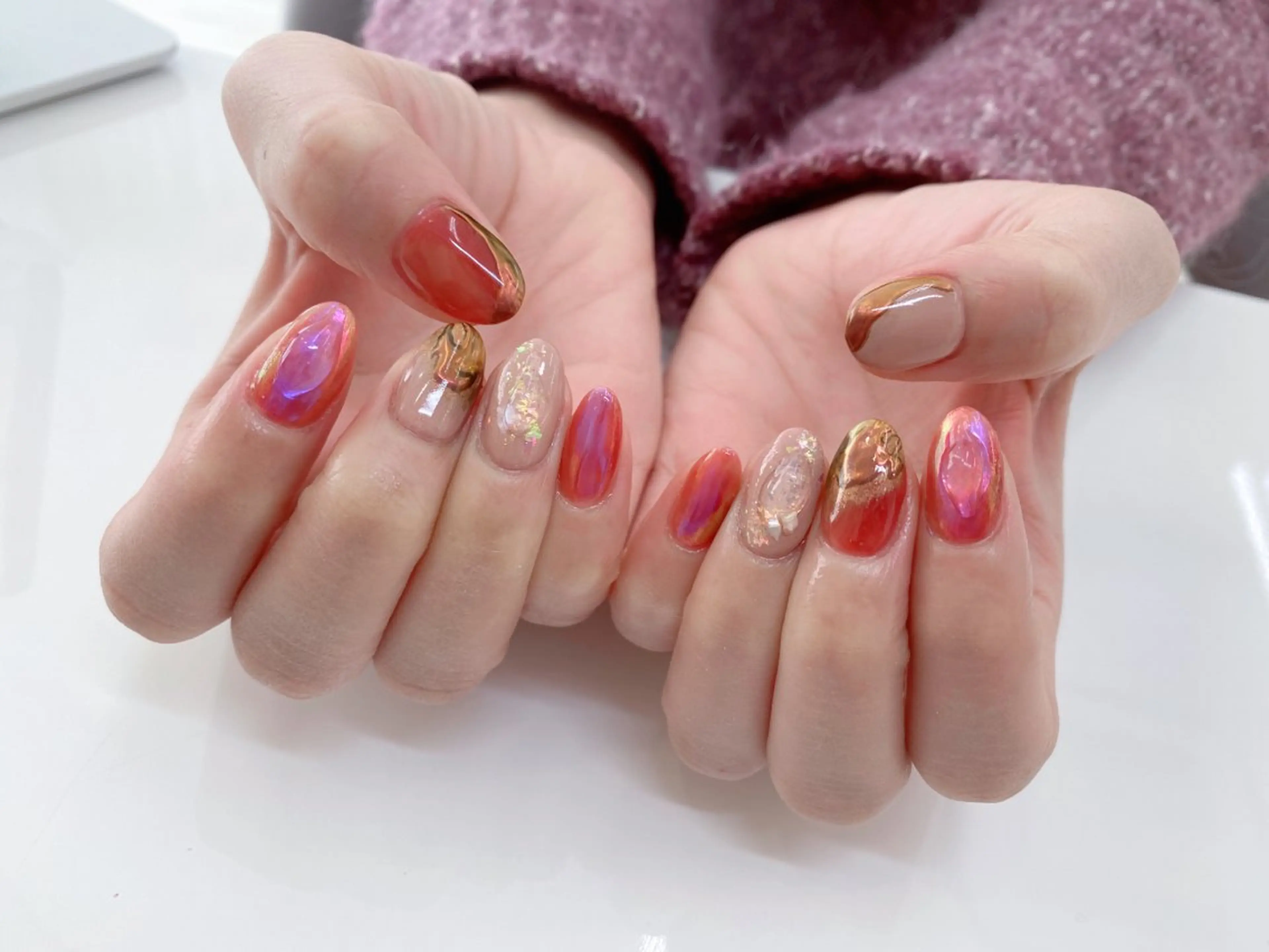 ネイル 長さ出し ジェルネイル キラキラネイル 大理石ネイル(マーブル) ニュアンスネイル Morpho nailのネイルデザイン