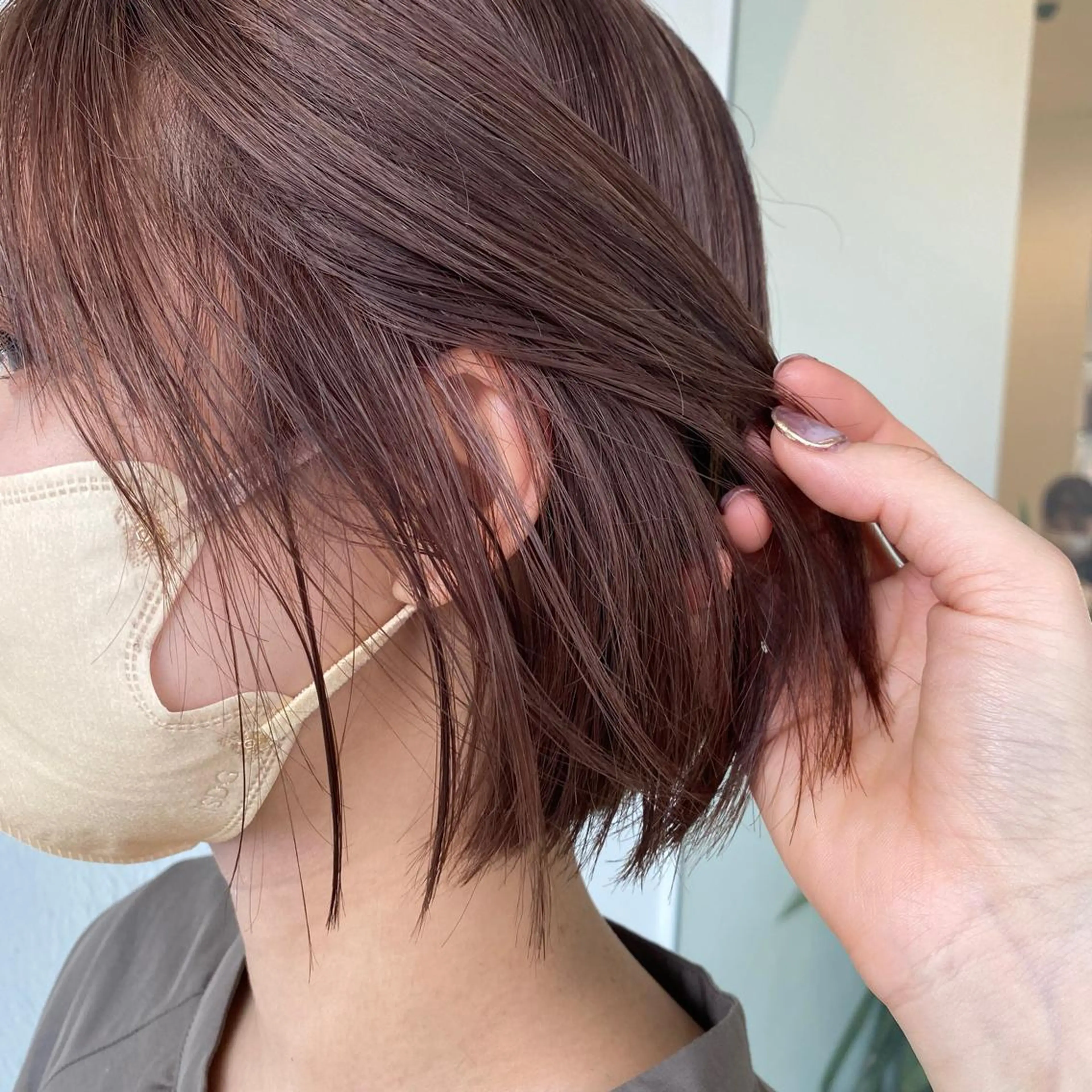 ショート カラー ベージュカラー ピンクカラー ピンクベージュ ヘアカラー トリートメント 鹿児島 聖来のヘアスタイル