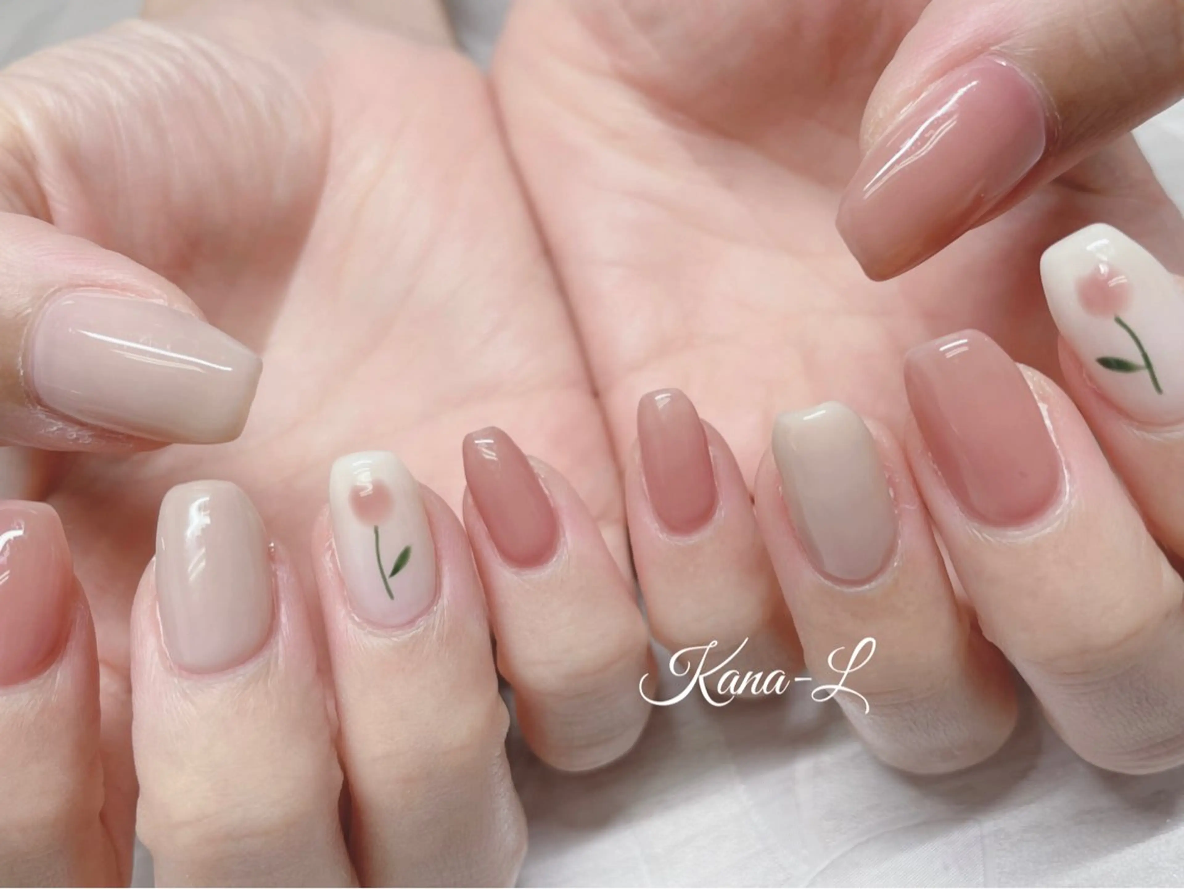 ネイル フラワーネイル ジェルネイル 韓国ネイル パラジェル ワンホンネイル 芦辺 香奈のネイルデザイン