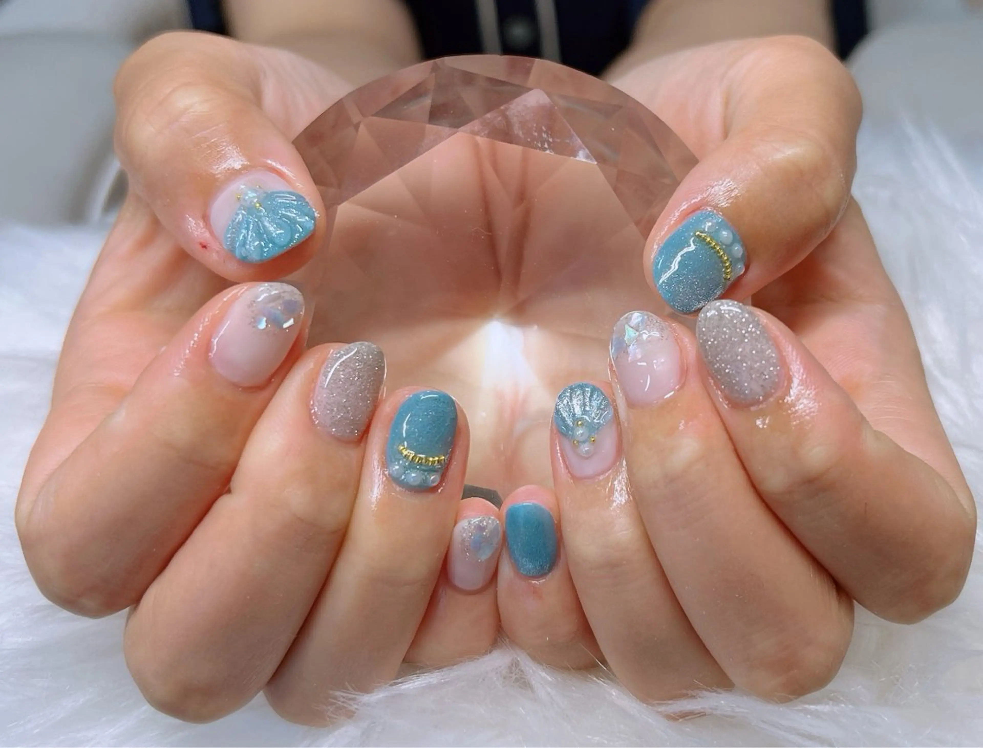 ネイル フラッシュネイル フットネイル フレンチネイル 韓国ネイル 水色 Lee _nailのネイルデザイン