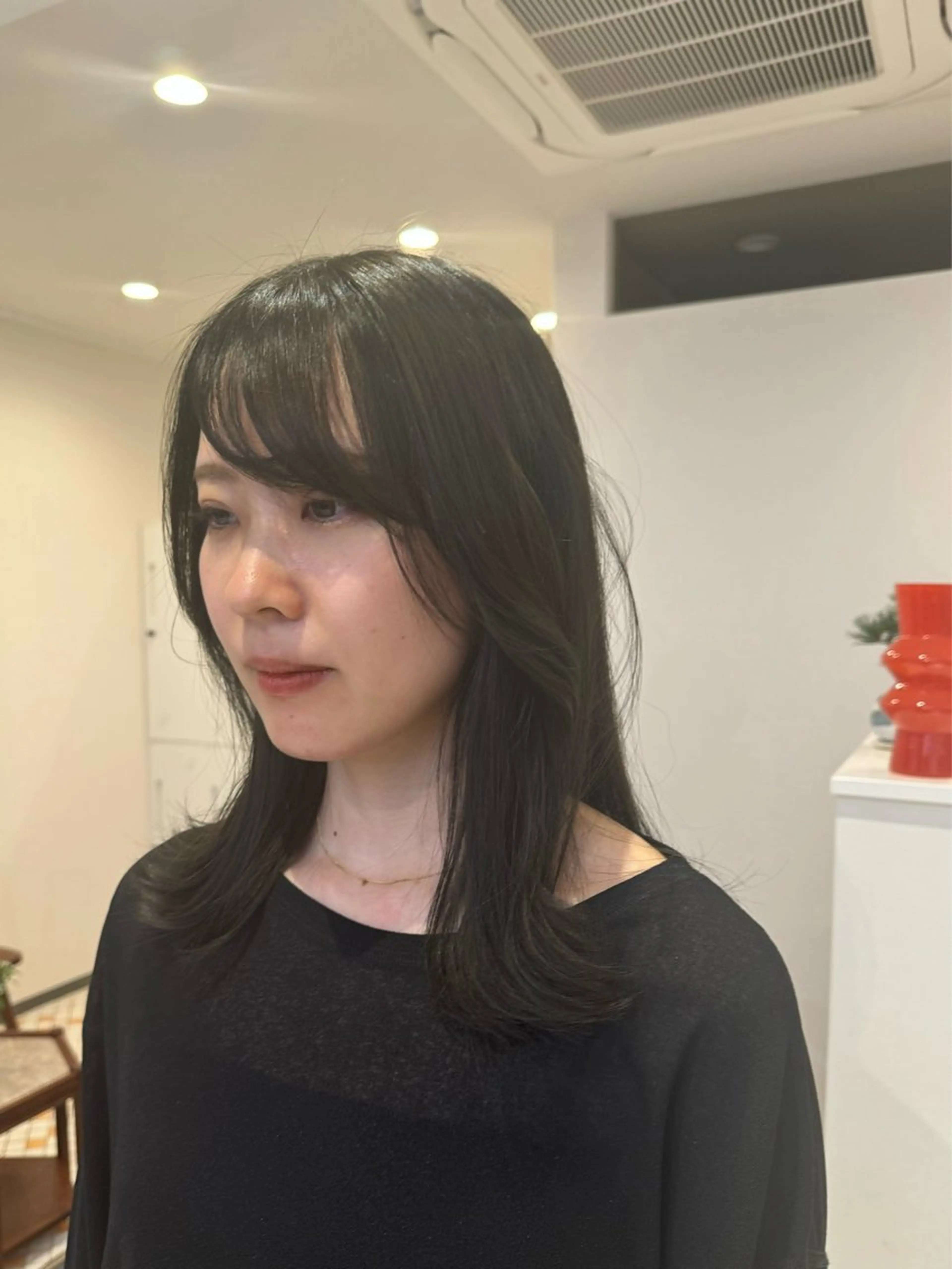 セミロング アッシュ くびれヘア 顔周りカット レイヤーカット トリートメント カット ヘアカラー トリートメント 岩城 由佳のヘアスタイル