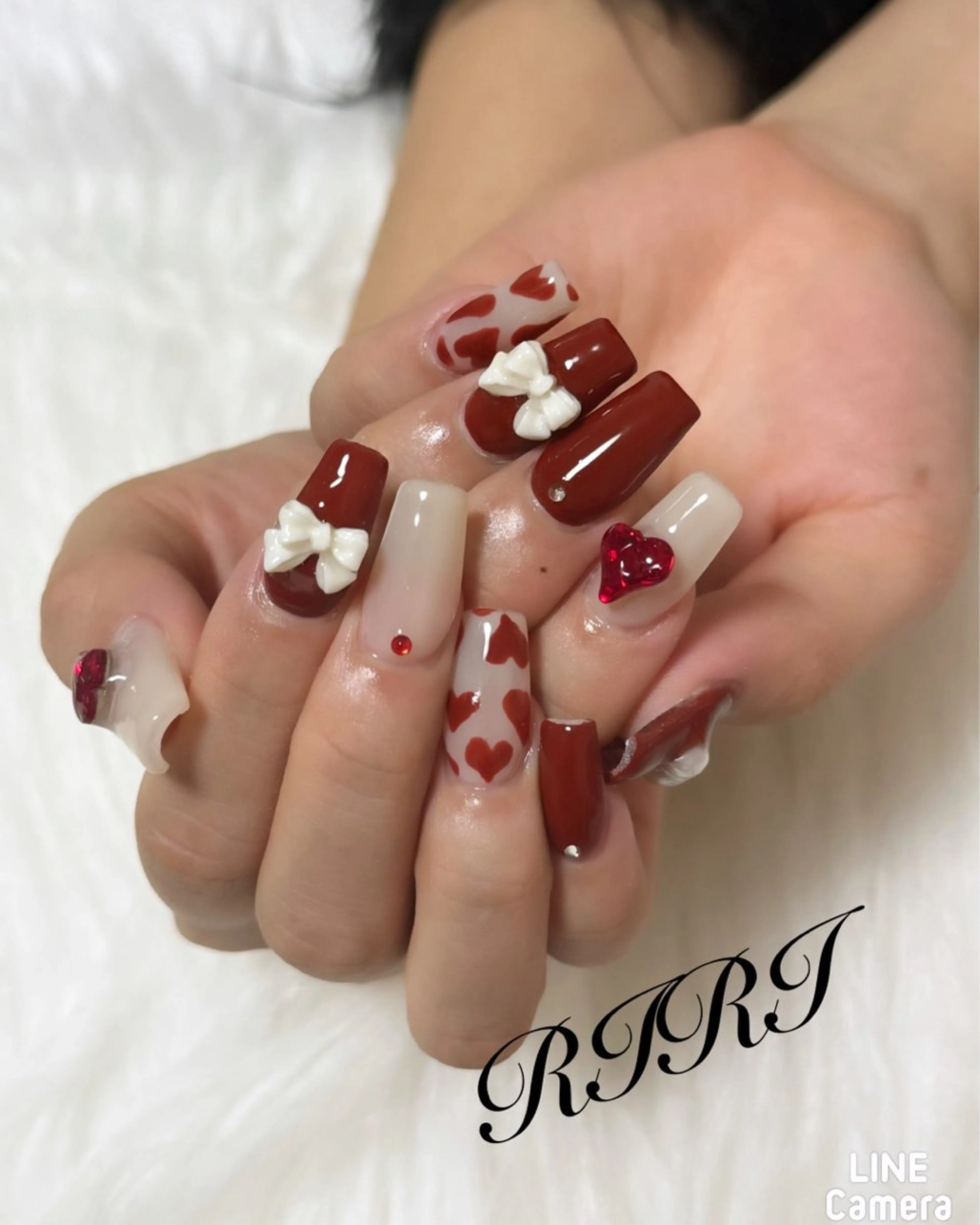 ネイル ボルドー ジェルネイル ハート ロングネイル スカルプネイル ハンドネイル riri オーナーのネイルデザイン