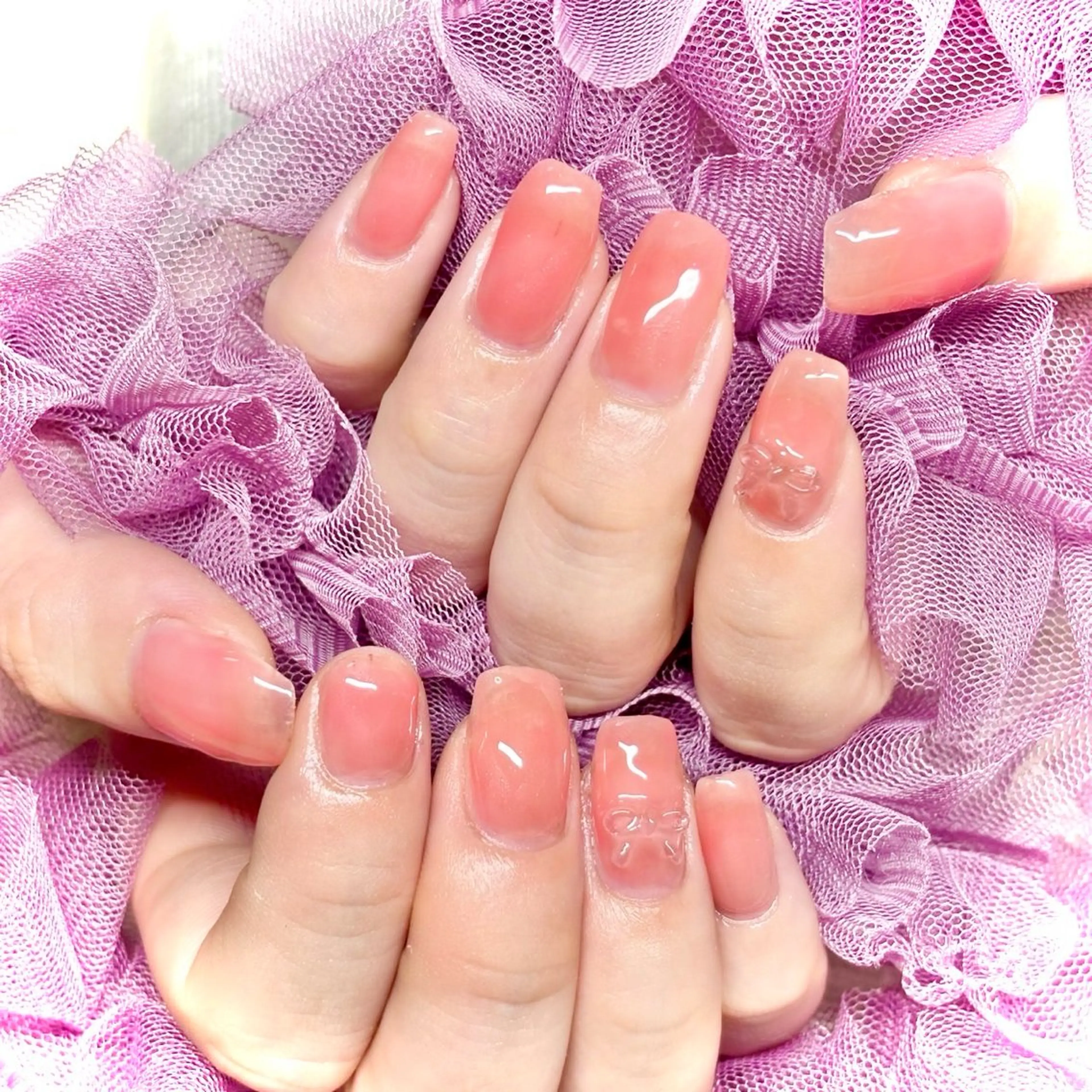 ネイル フットネイル ワンカラーネイル リボン スカルプネイル 春ネイル miminon 自宅ネイルサロンのネイルデザイン