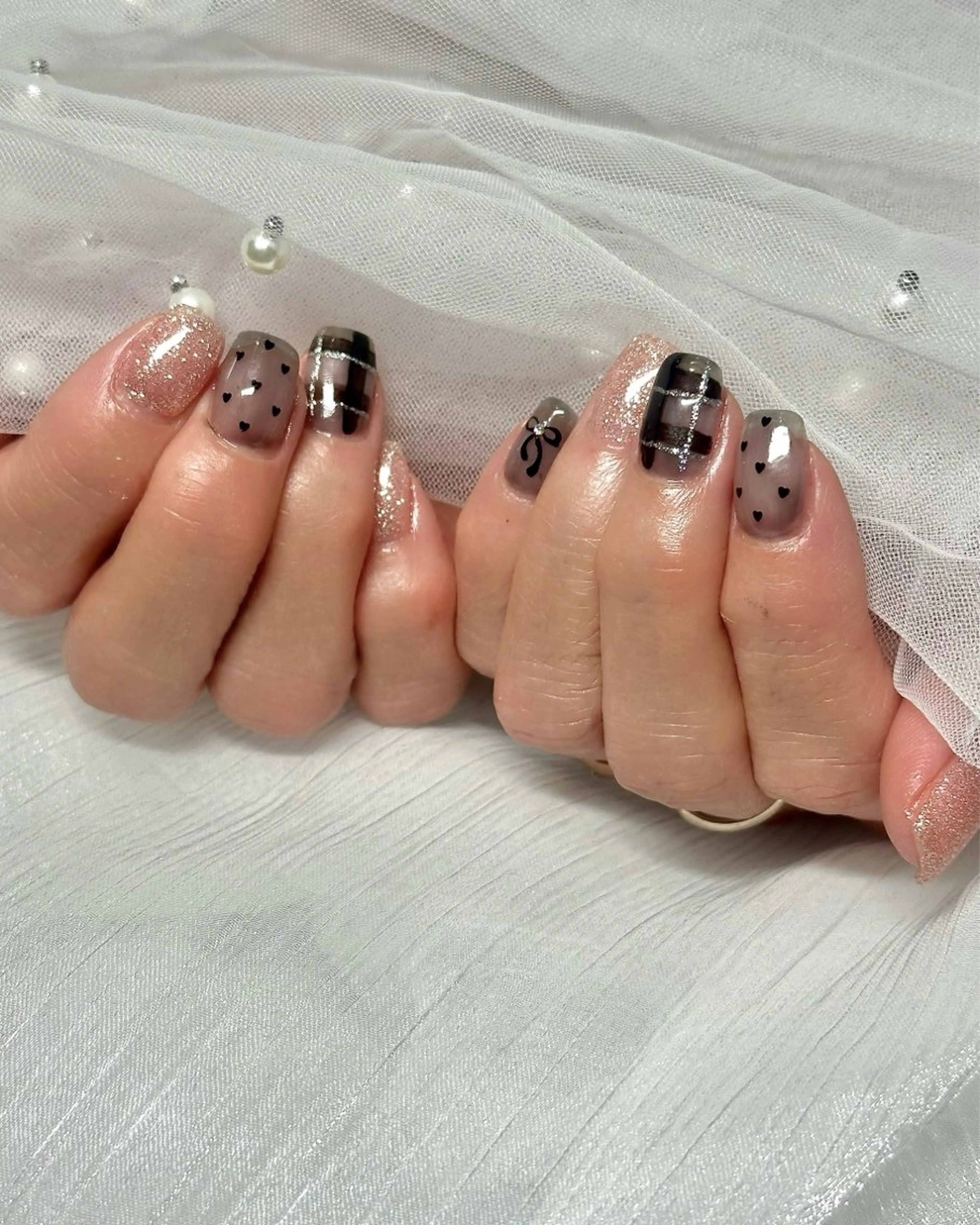 ネイル アートネイル ぷっくりネイル リボン ハンドネイル cres nail(スクールW内)所属・Sei | cres nailのネイルデザイン