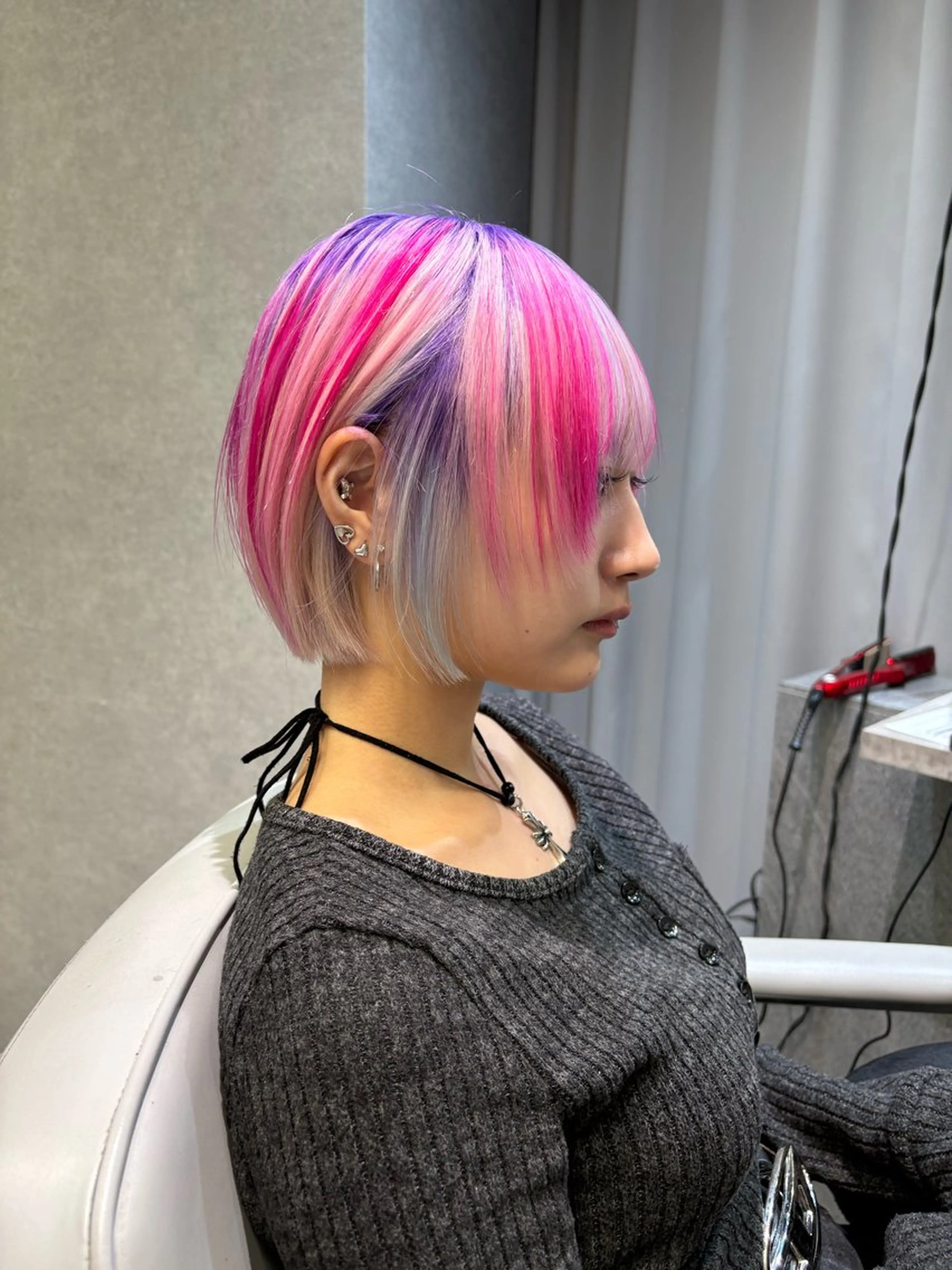 ショート カラー ブロンド ピンクカラー パープルカラー カット ヘアカラー トリートメント Null原宿所属・jyui/原宿 ハイトーン/デザインのヘアスタイル