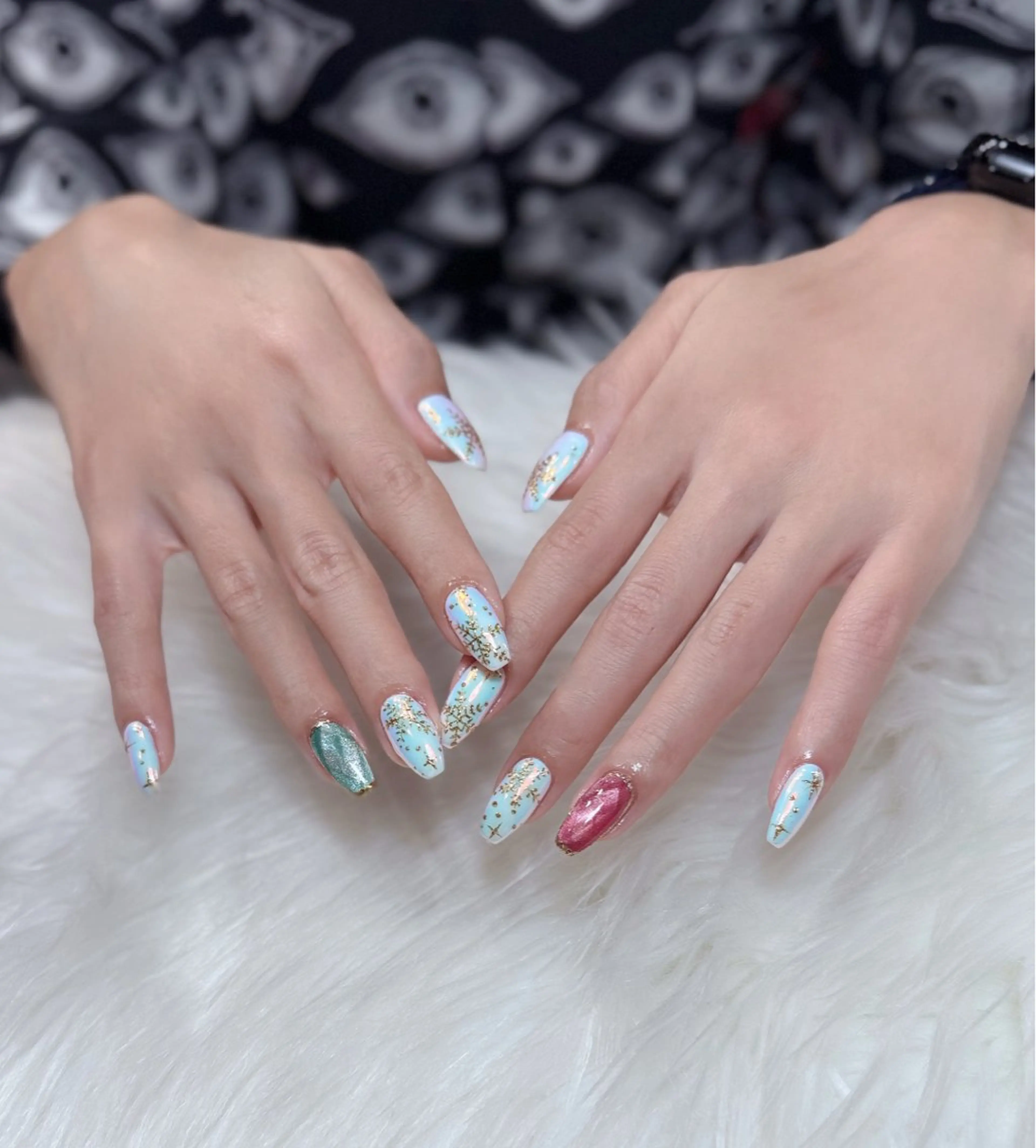 ネイル アートネイル オーロラネイル ジェルネイル 韓国ネイル ロングネイル ハンドネイル Nichi Nailsのネイルデザイン