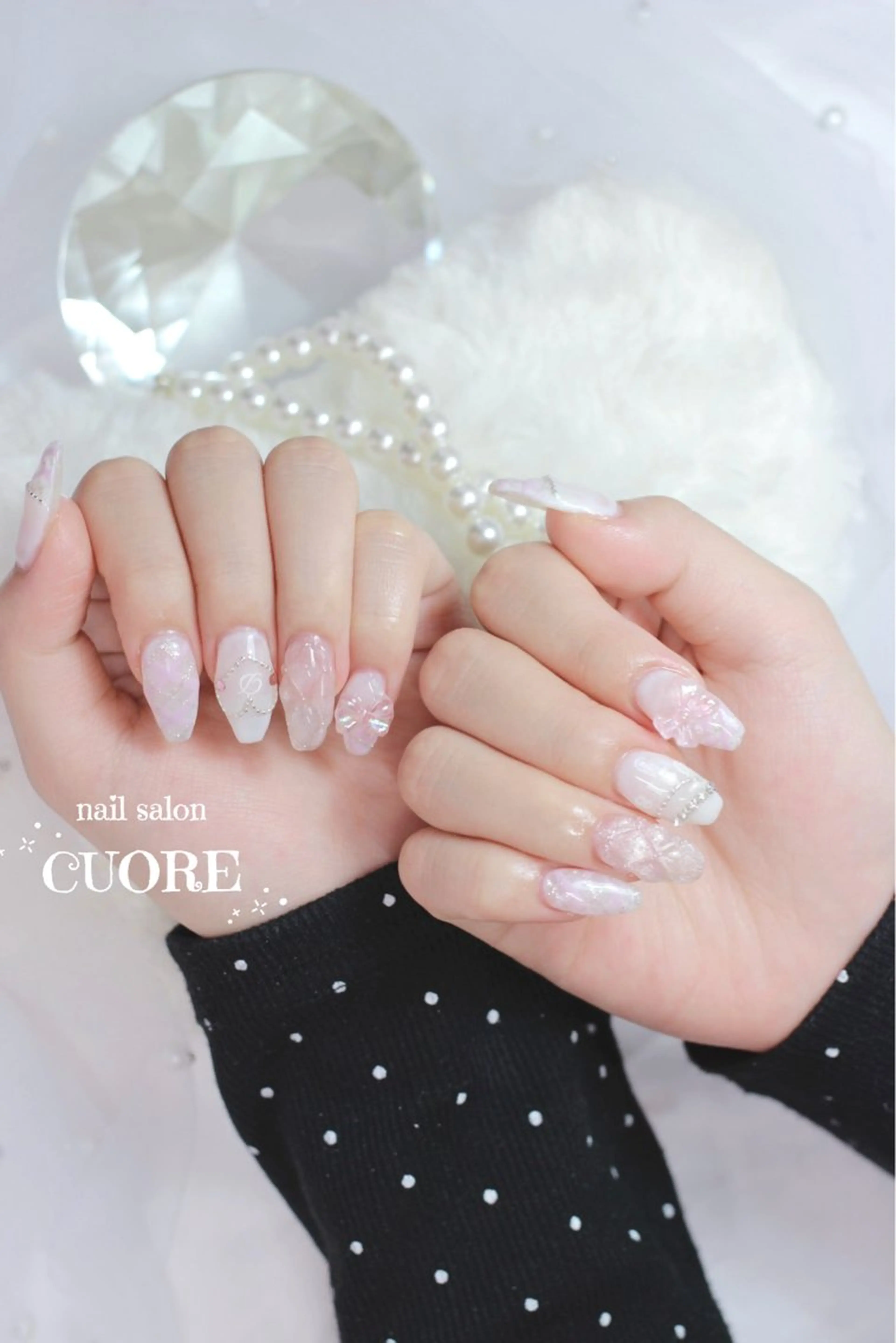 ネイル リボン ワンホンネイル ハンドネイル nail salon CUOREのネイルデザイン