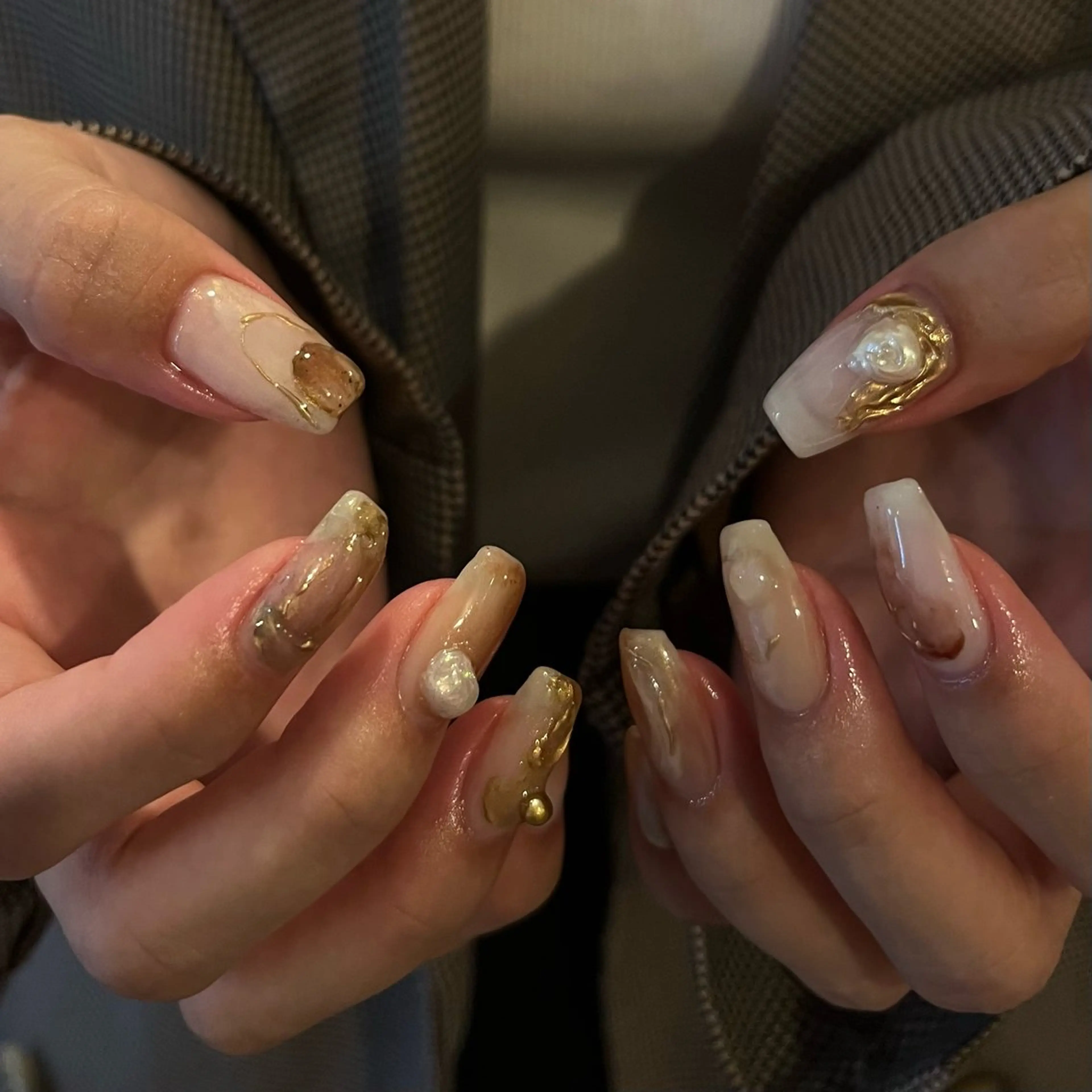 ネイル ブラウン ハンドネイル vegh. nail／阿波座のネイルデザイン