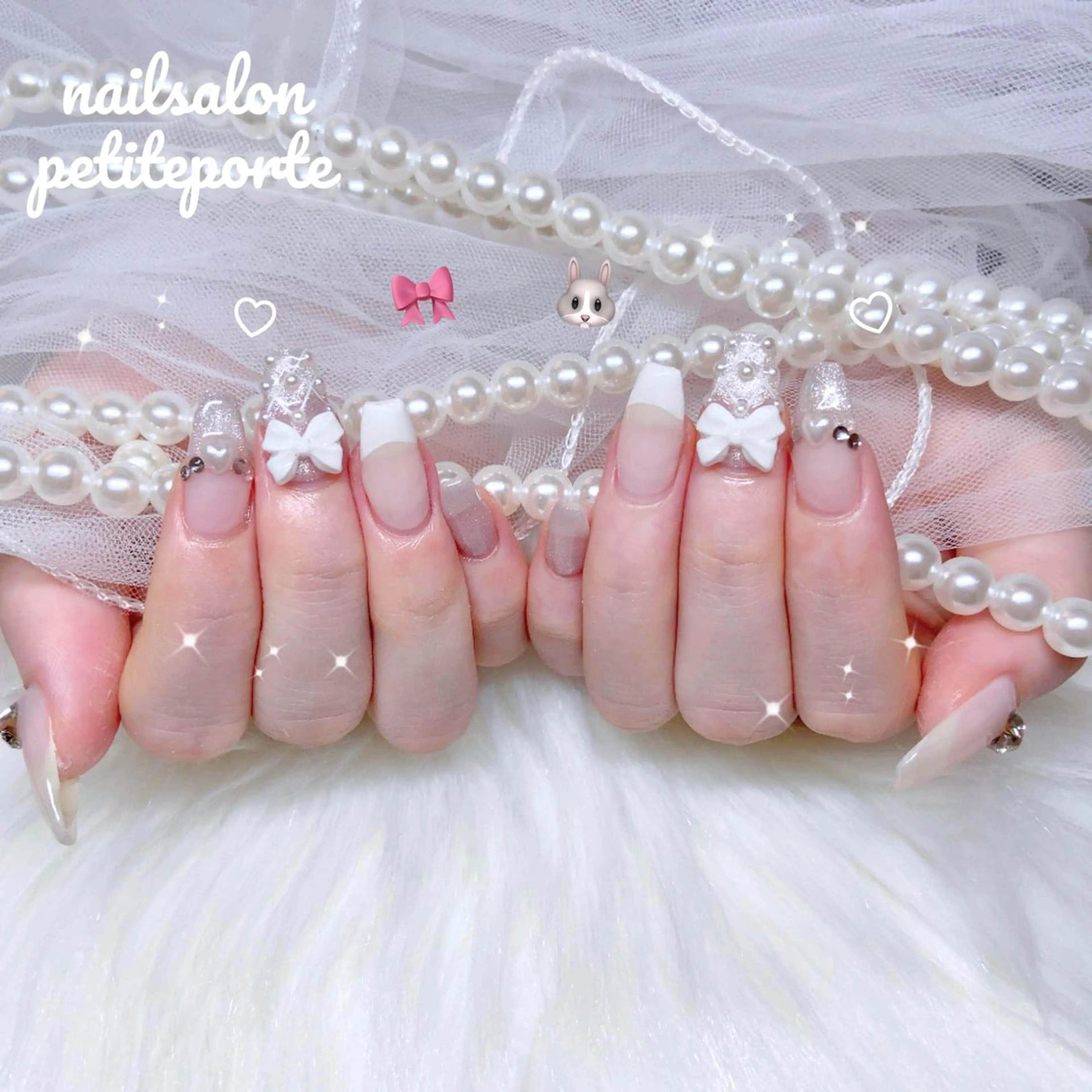 ネイル フレンチネイル ガーリー レース マグネットネイル ピンク ハンドネイル petite porteのネイルデザイン