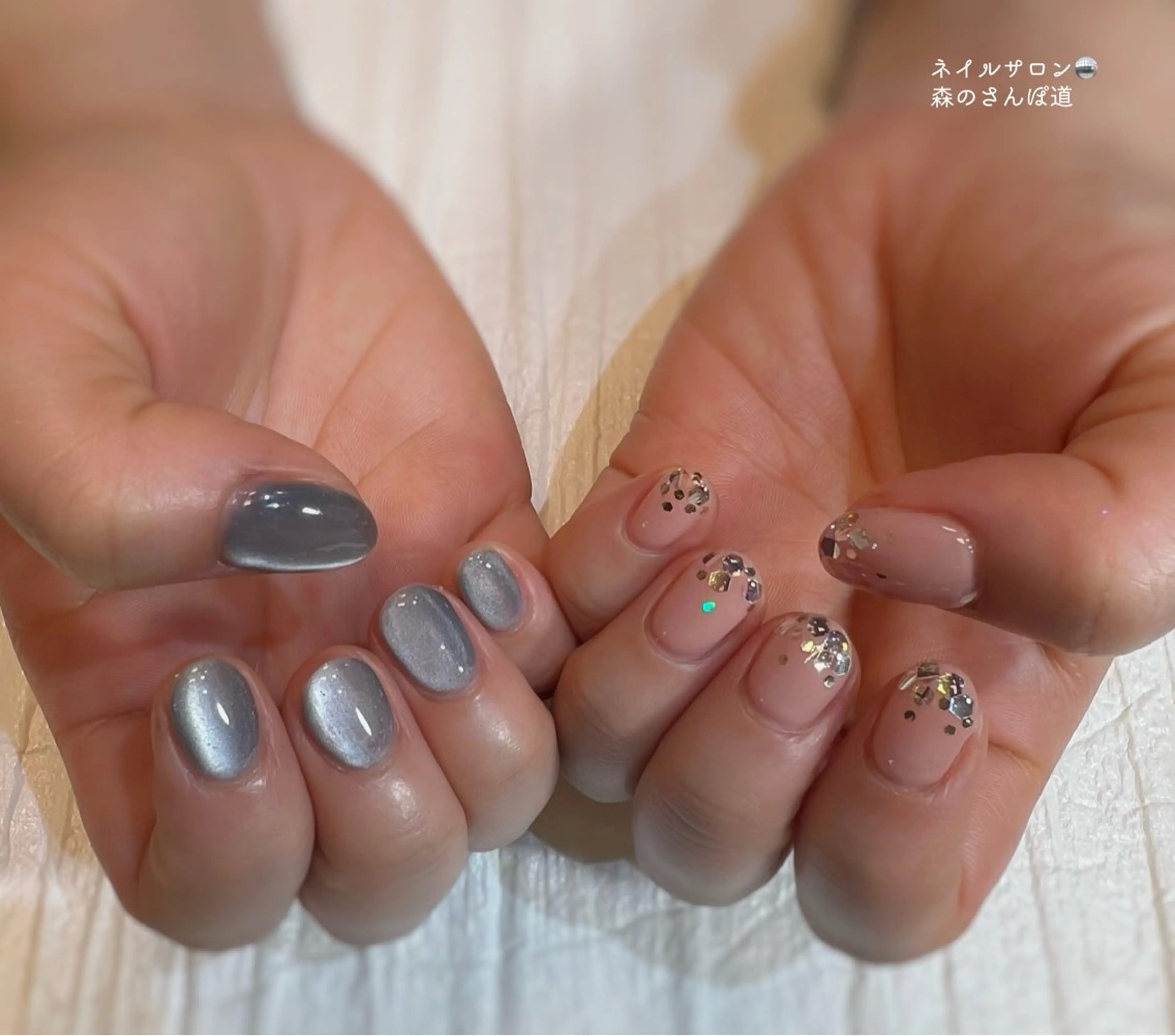 ネイル ハンドネイル ショートネイル 森のさんぽ道のネイルデザイン