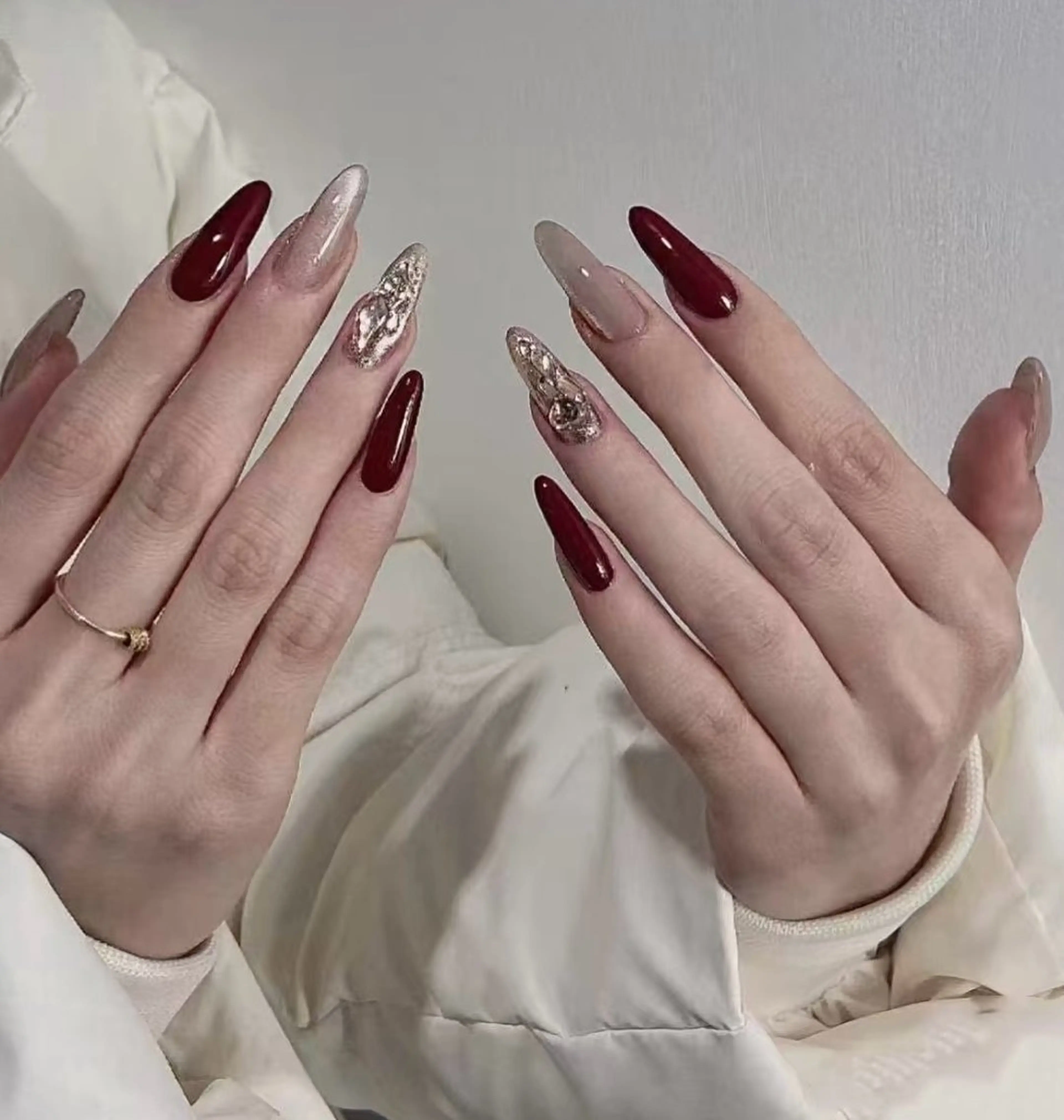 ネイル フラワーネイル フレンチネイル ジェルネイル ガラスフレンチ ハート ハンドネイル BabyYouMi nailのネイルデザイン