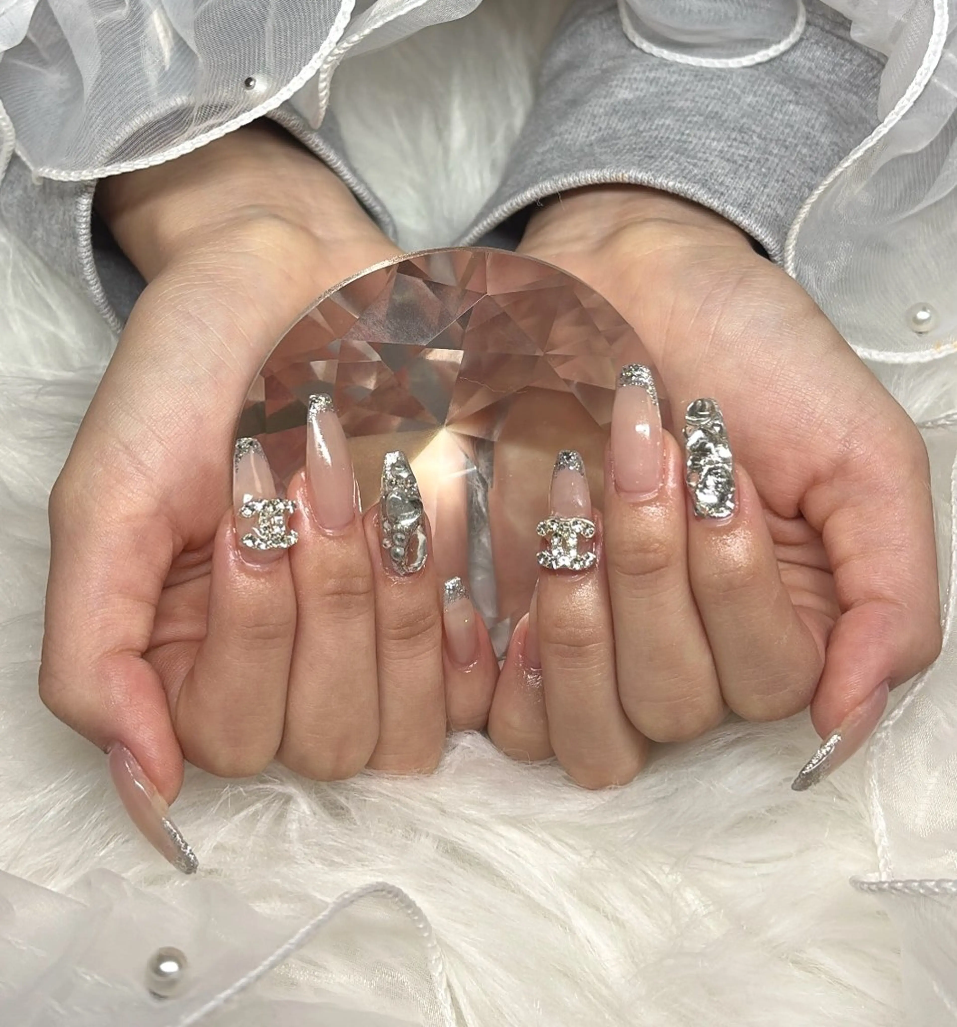 ネイル フレンチネイル ガラスフレンチ ロングネイル シンプルネイル N / misakiのネイルデザイン