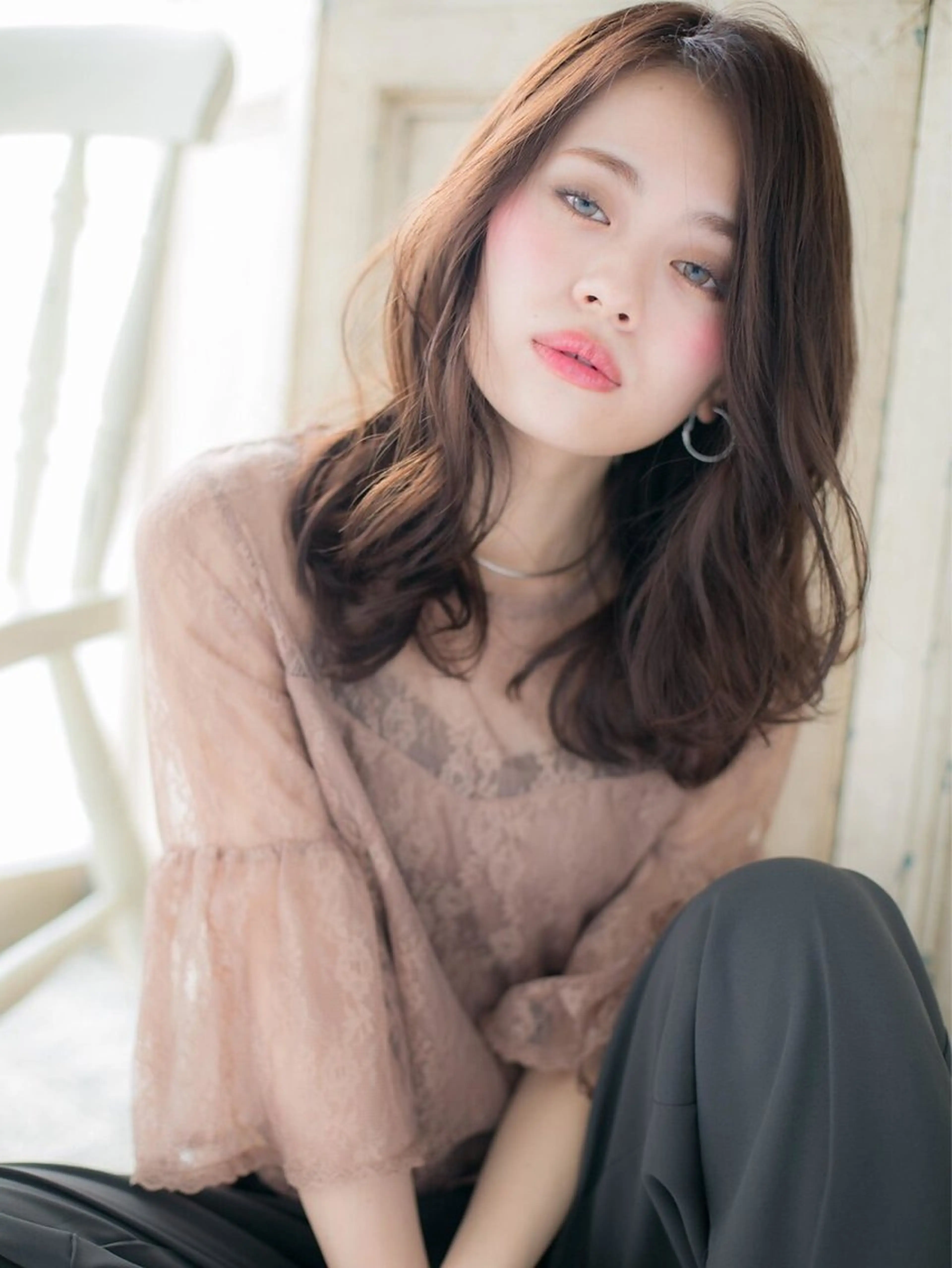 ロング 縮毛矯正×髪質改善 カラー×クロスパーマのヘアスタイル