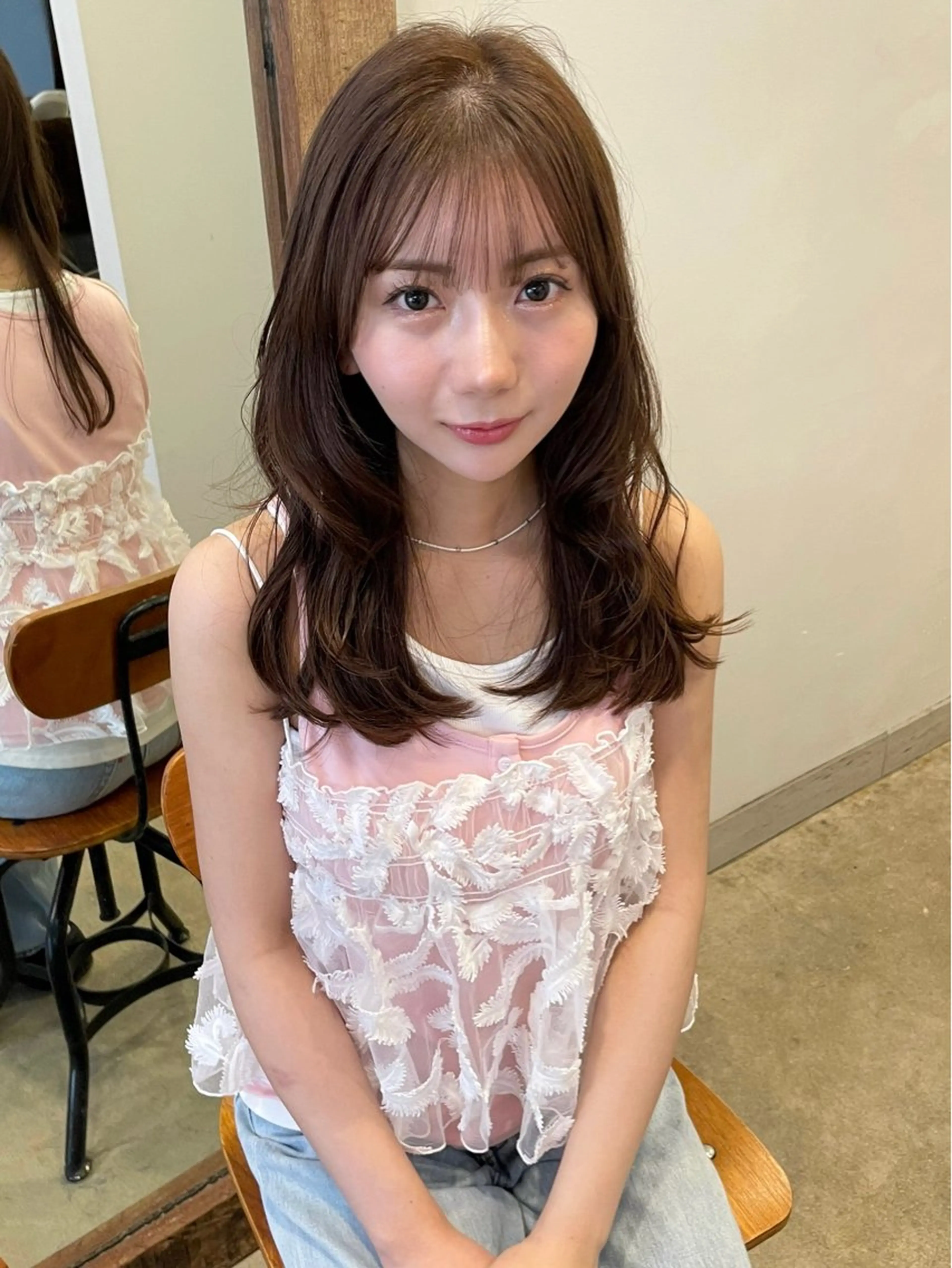 セミロング 顔周りカット レイヤーカット カット ヘアカラー トリートメント hanae 福岡/ 西新美容室のヘアスタイル