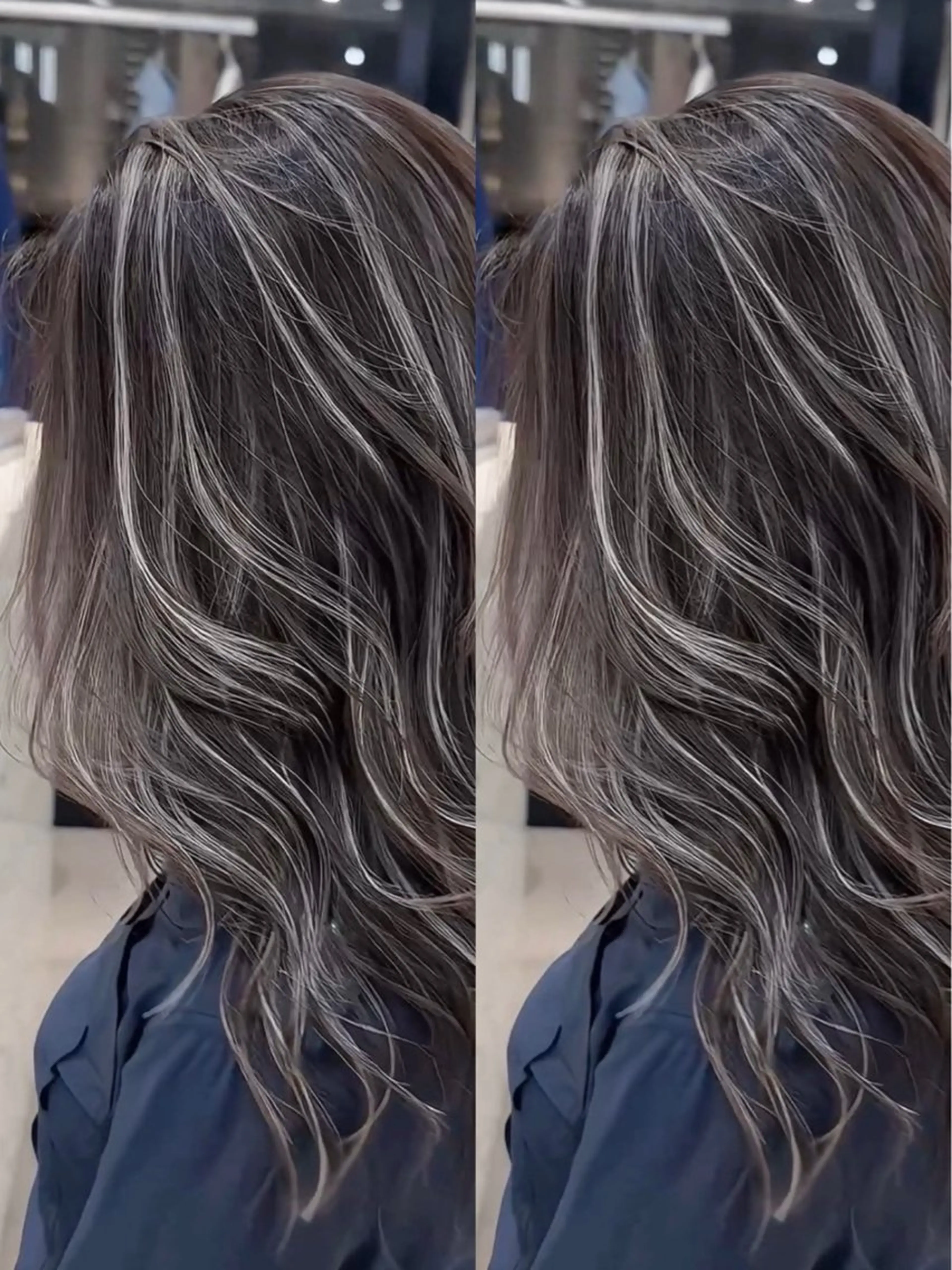 ロング カラー グレージュ ハイライトカラー シルバー ハイライト カット ヘアカラー トリートメント 表参道/ハイライト バレイヤージュのヘアスタイル