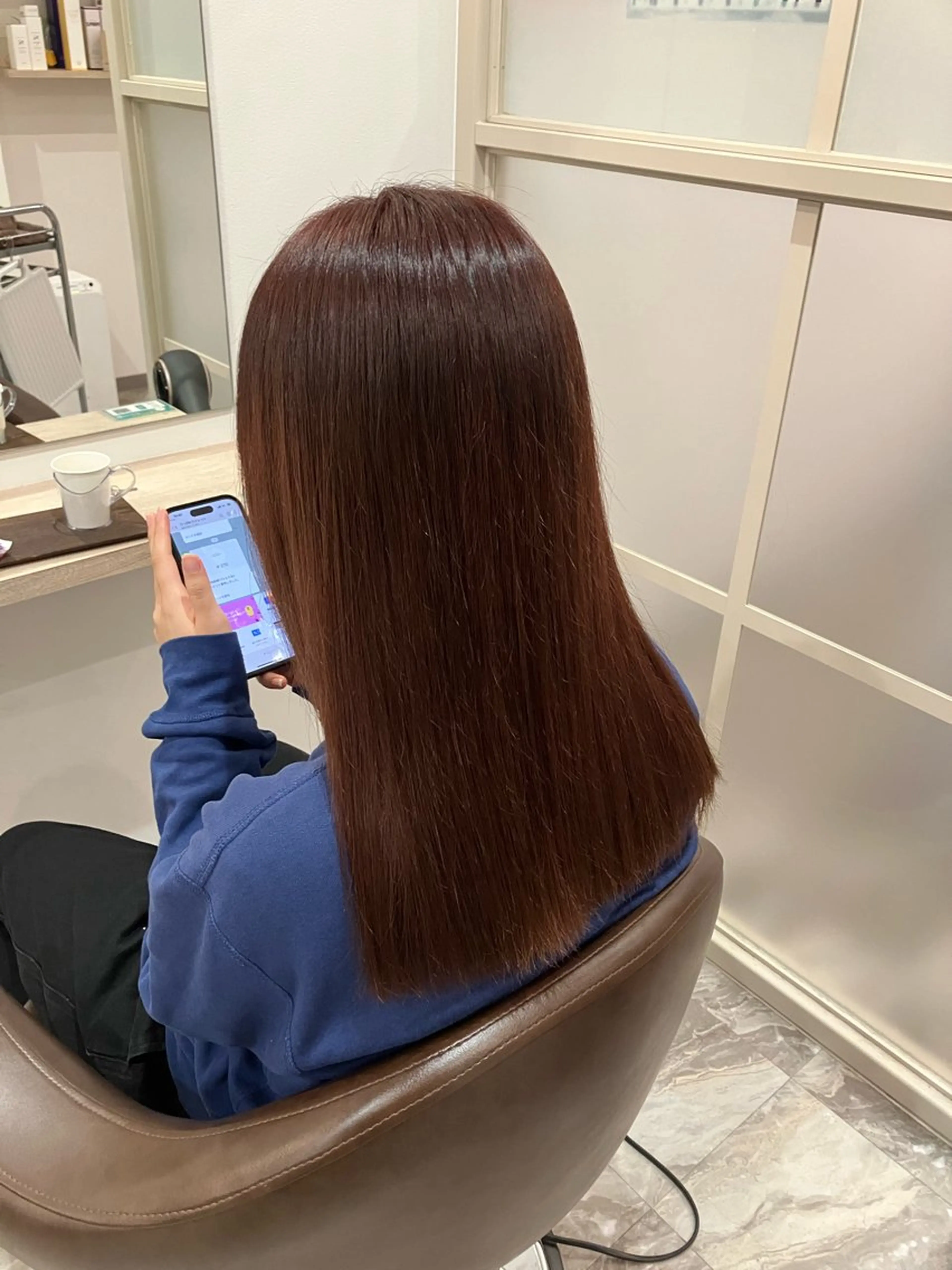 セミロング カラー パーマ ブラウンカラー マロンブラウン ピンクカラー ピンクブラウン 縮毛矯正 ブリーチ&ストレート 長谷川勇人のヘアスタイル