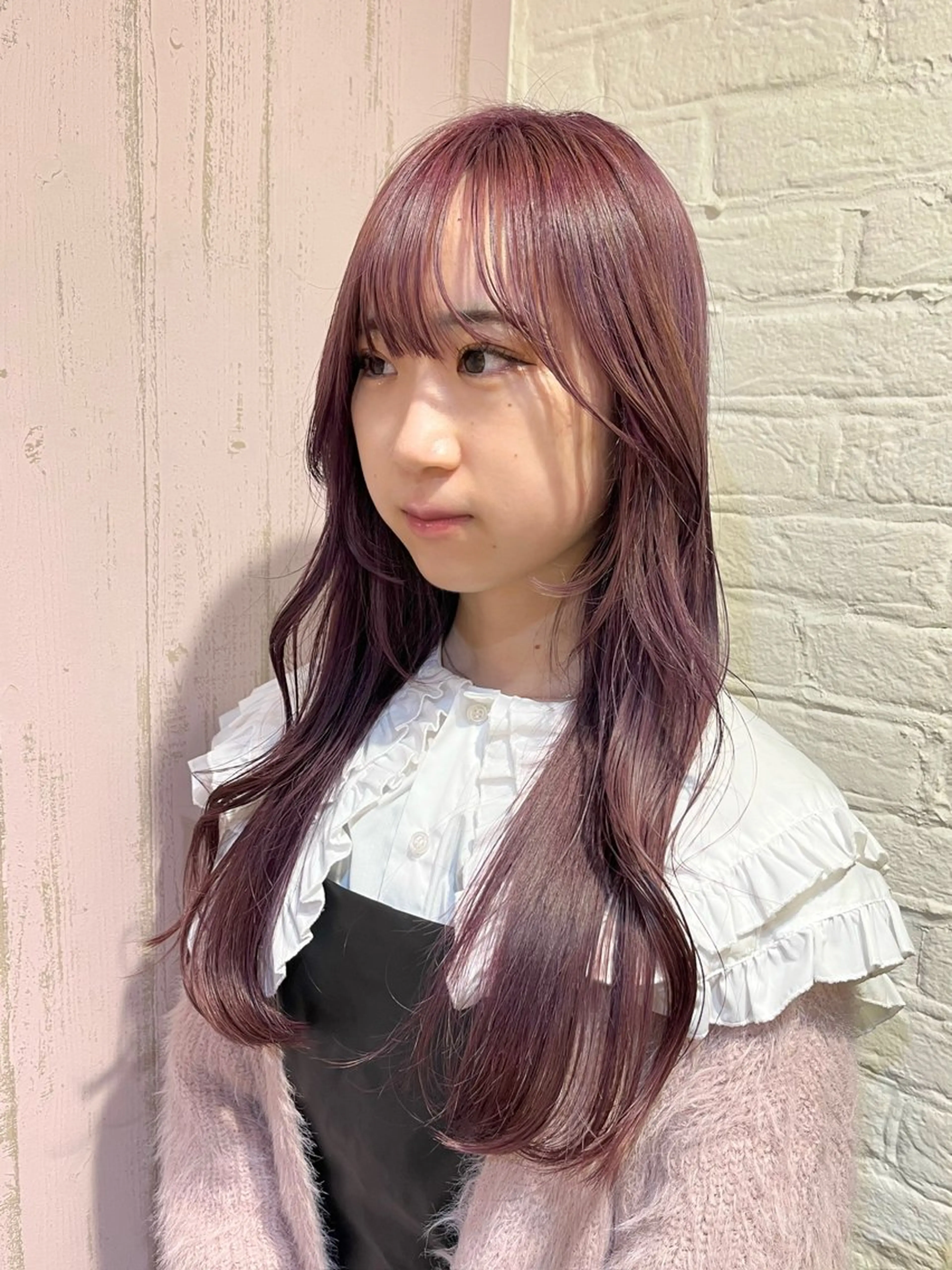 ロング カラー ベージュカラー カシス ハイトーンカラー ピンクカラー ピンクベージュ 髪質改善☆ 縮毛矯正miyuのヘアスタイル
