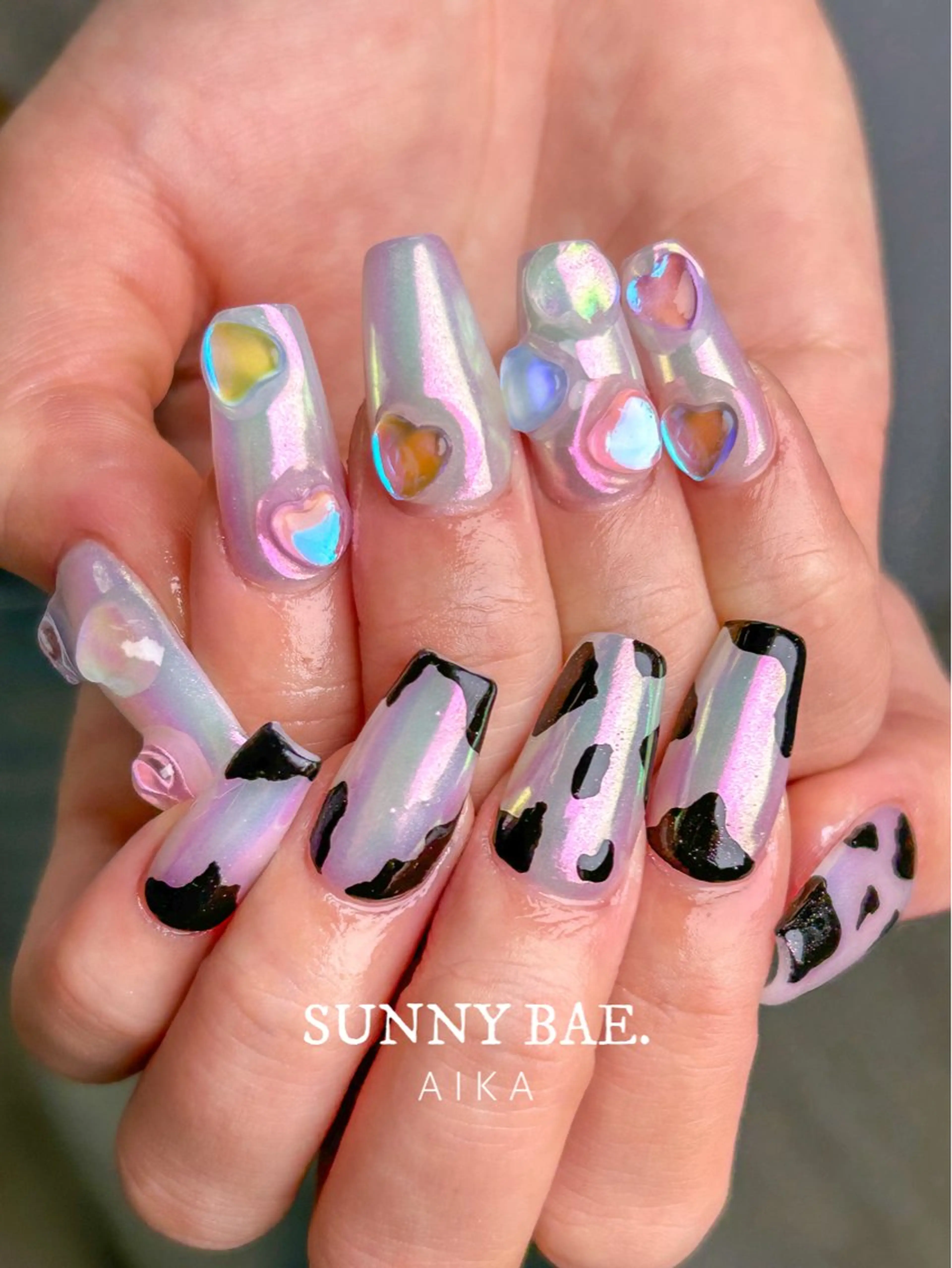 ネイル アニマル柄 オーロラネイル スカルプネイル 春ネイル Made By AIKAのネイルデザイン