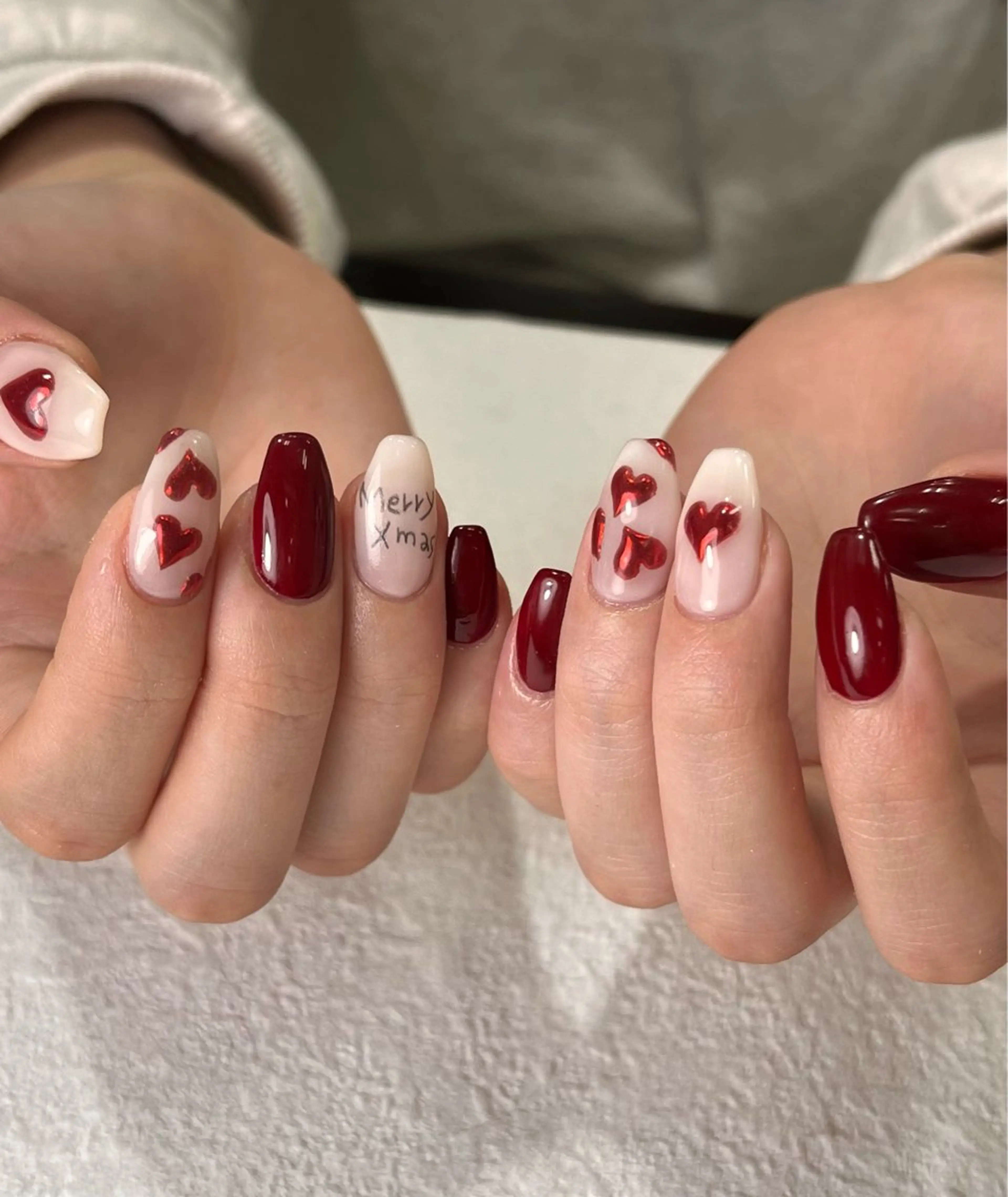 ネイル ジェルネイル ハート キラキラネイル ミラーネイル 持ち込み ハンドネイル フットネイル Para Sol nail　Maoのネイルデザイン