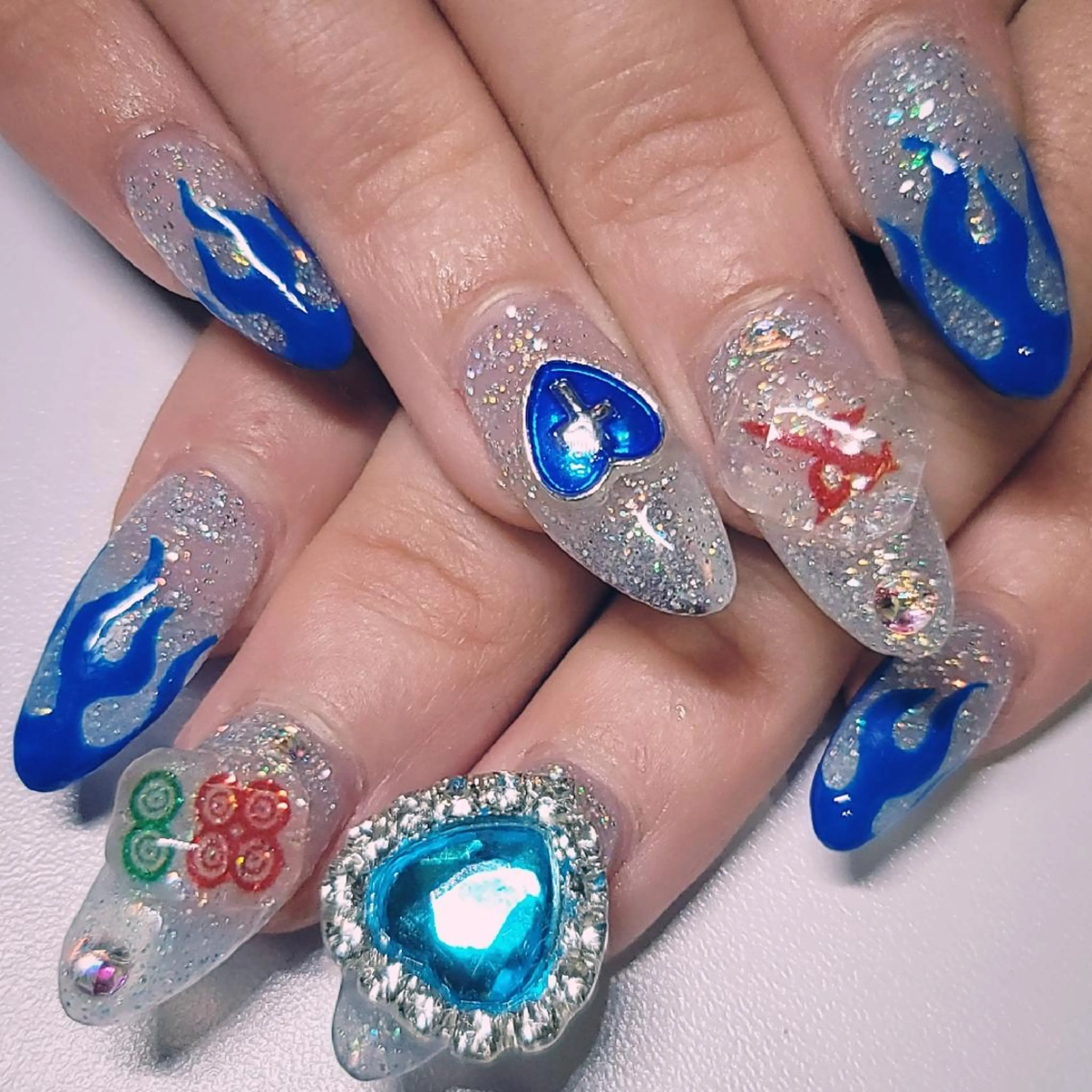 ネイル アートネイル ブルー ラメ(グリッター) 持ち込み ワンカラーネイル ハンドネイル よしだ ひろきのネイルデザイン