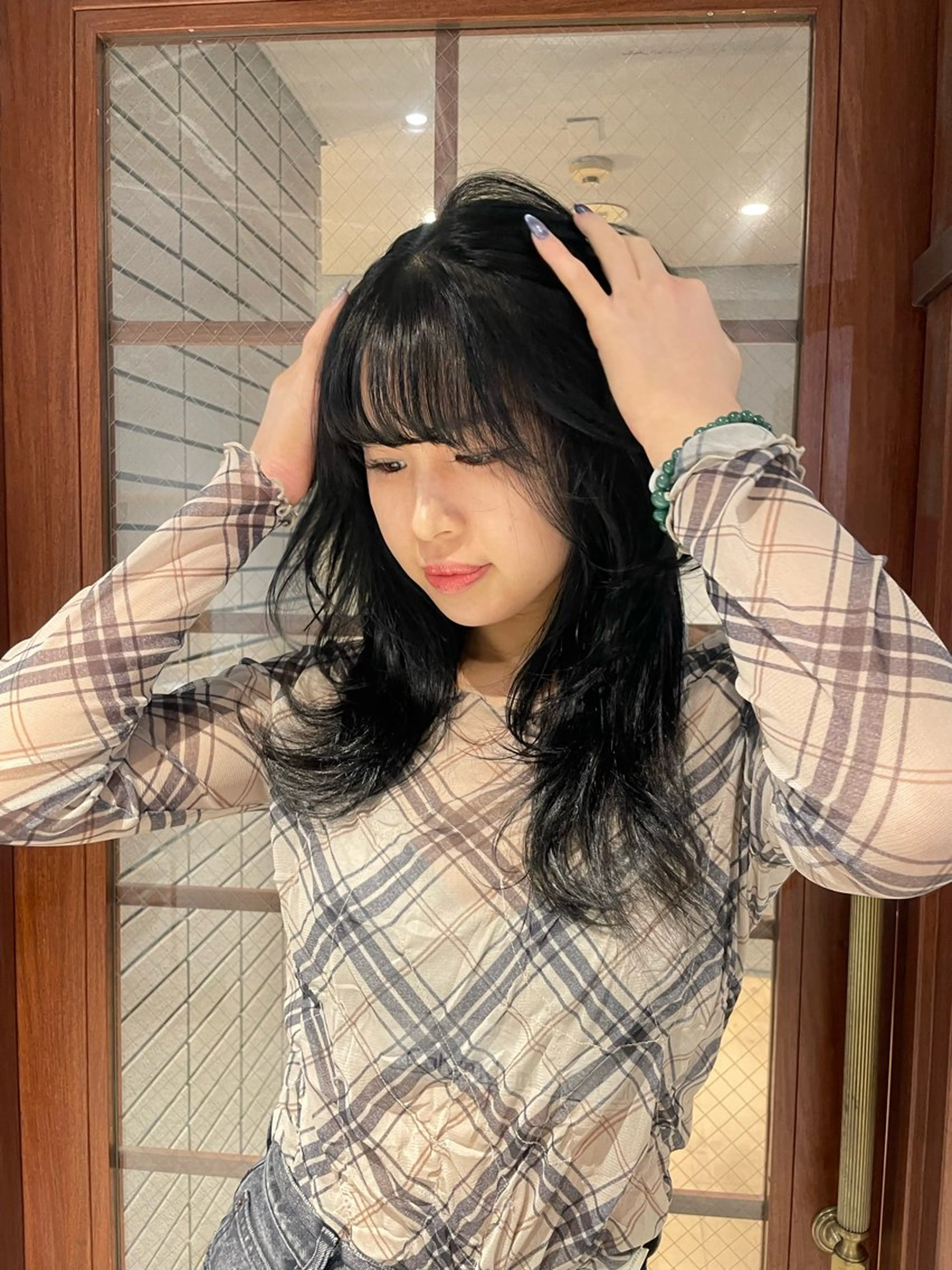 セミロング カラー ブルーカラー トリートメント ヘッドスパ レイヤー×初 パーマ|hinakoのヘアスタイル