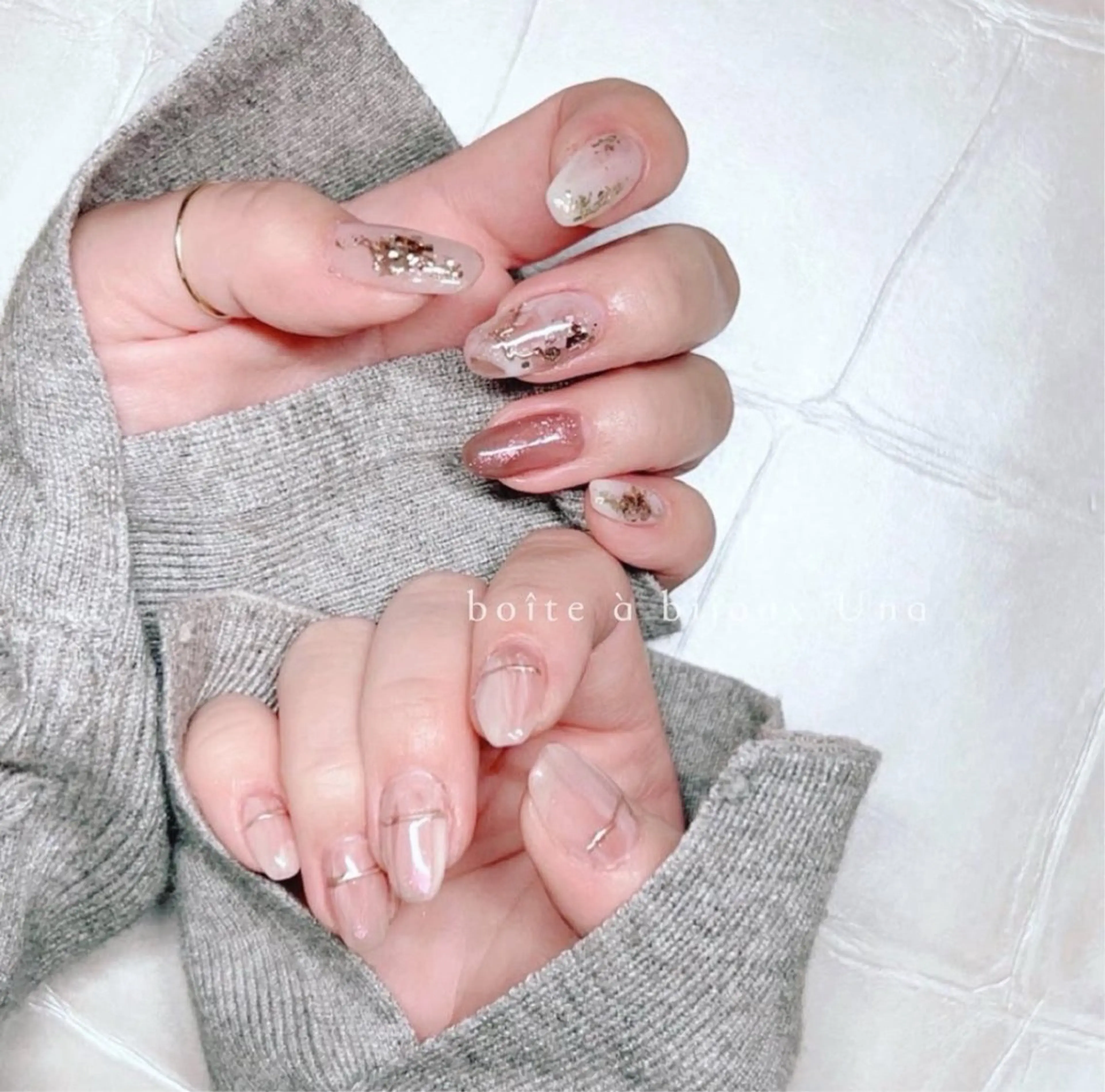 ネイル アートネイル 桜ネイル 大理石ネイル(マーブル) ピンク 春ネイル boite a bijoux Unaのネイルデザイン