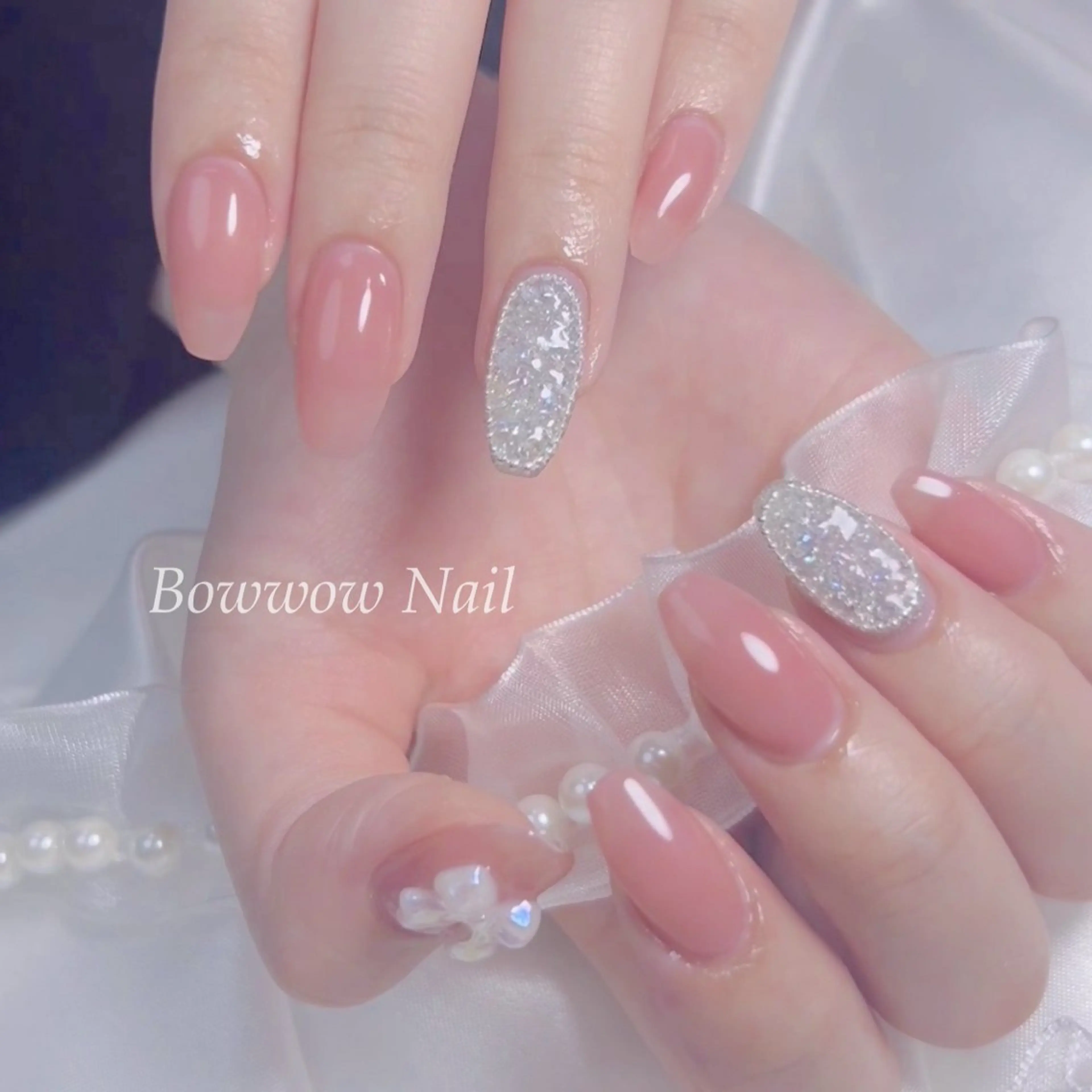 ネイル チークネイル ハート 韓国ネイル ピンク リボン Bow wow Nail さや🧸のネイルデザイン