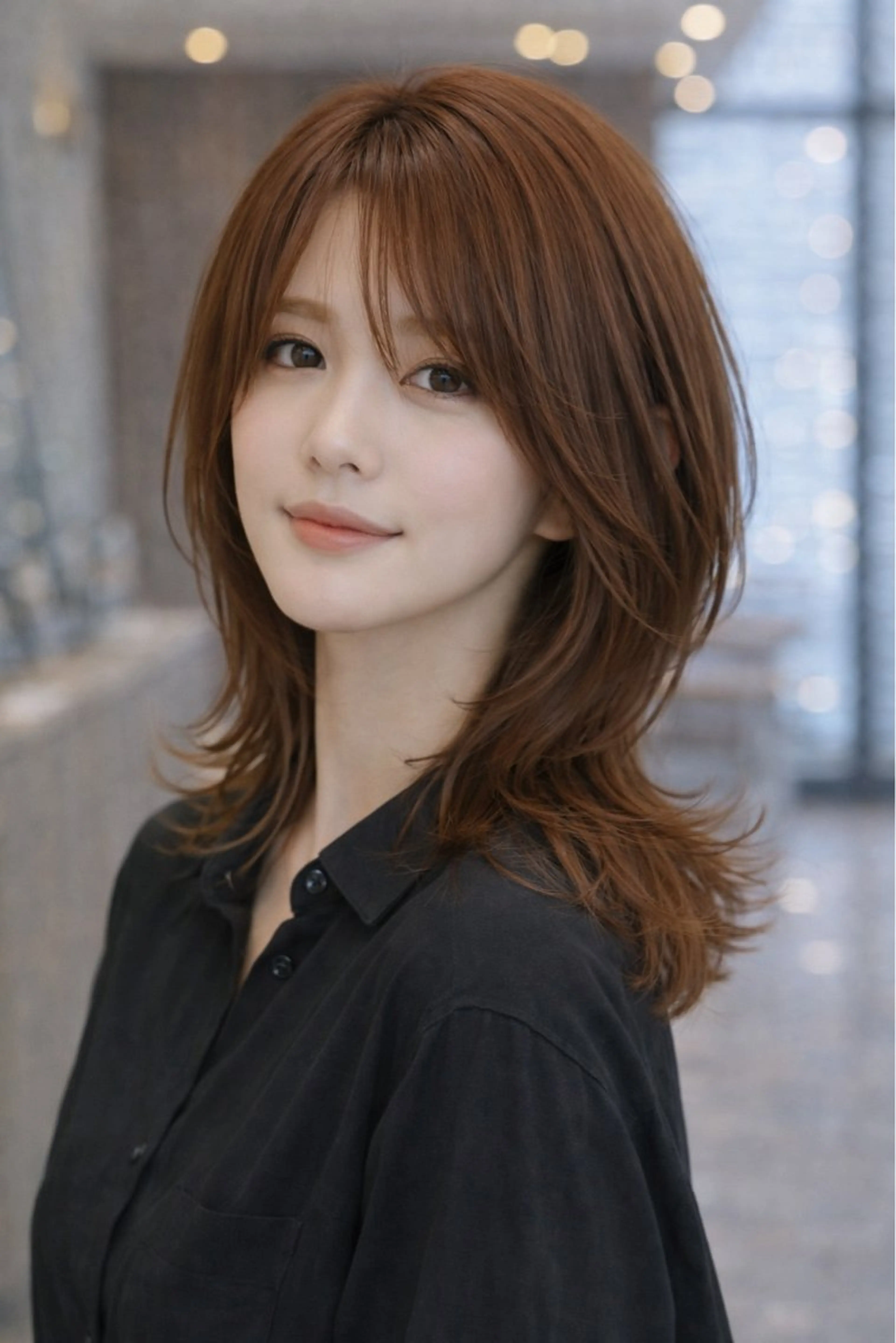 セミロング レイヤーカット 外ハネヘア カット ヘアカラー トリートメント 齋藤 智佳のヘアスタイル