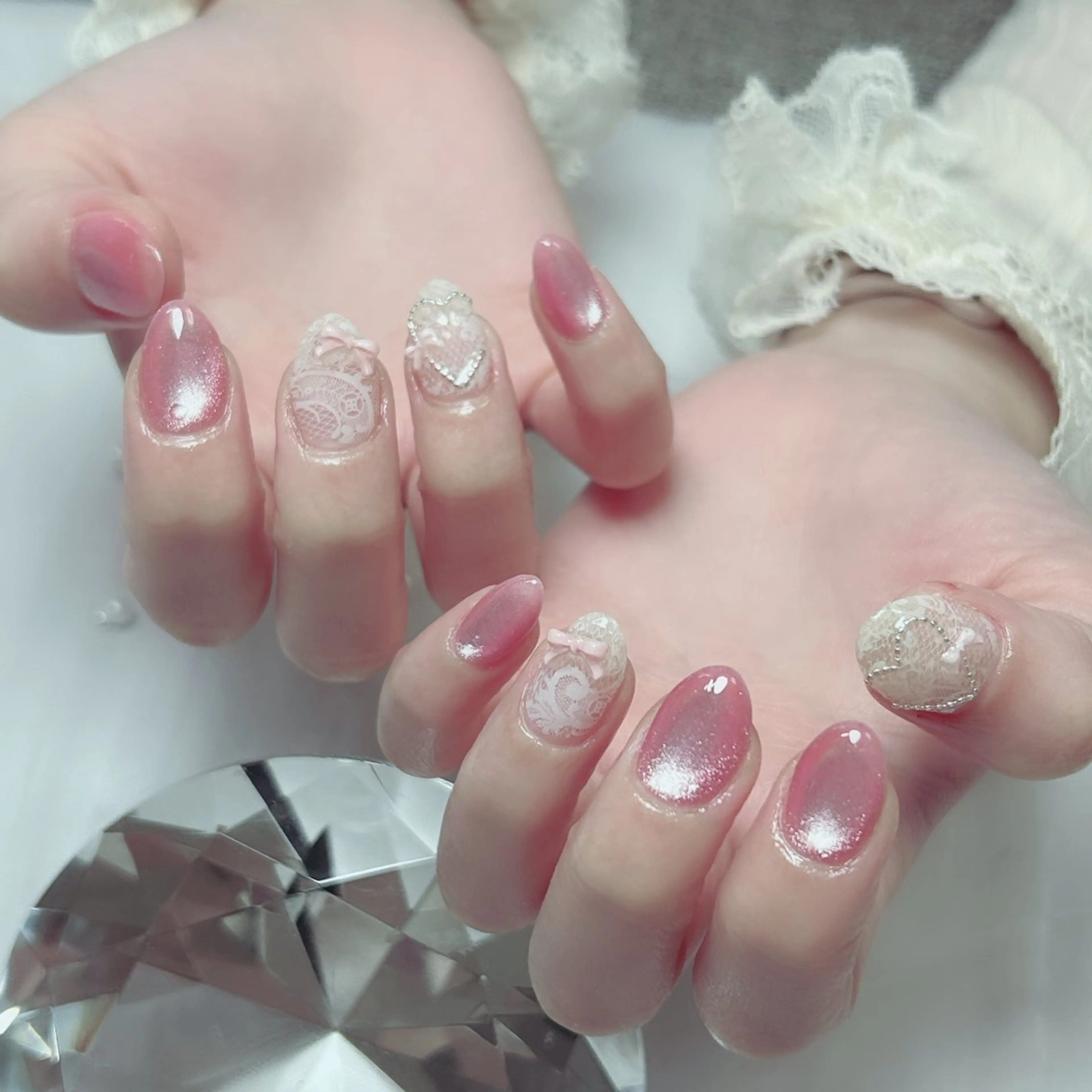 ネイル フレンチネイル ジェルネイル キラキラネイル 韓国ネイル マグネットネイル ハンドネイル Cute Tips nailのネイルデザイン