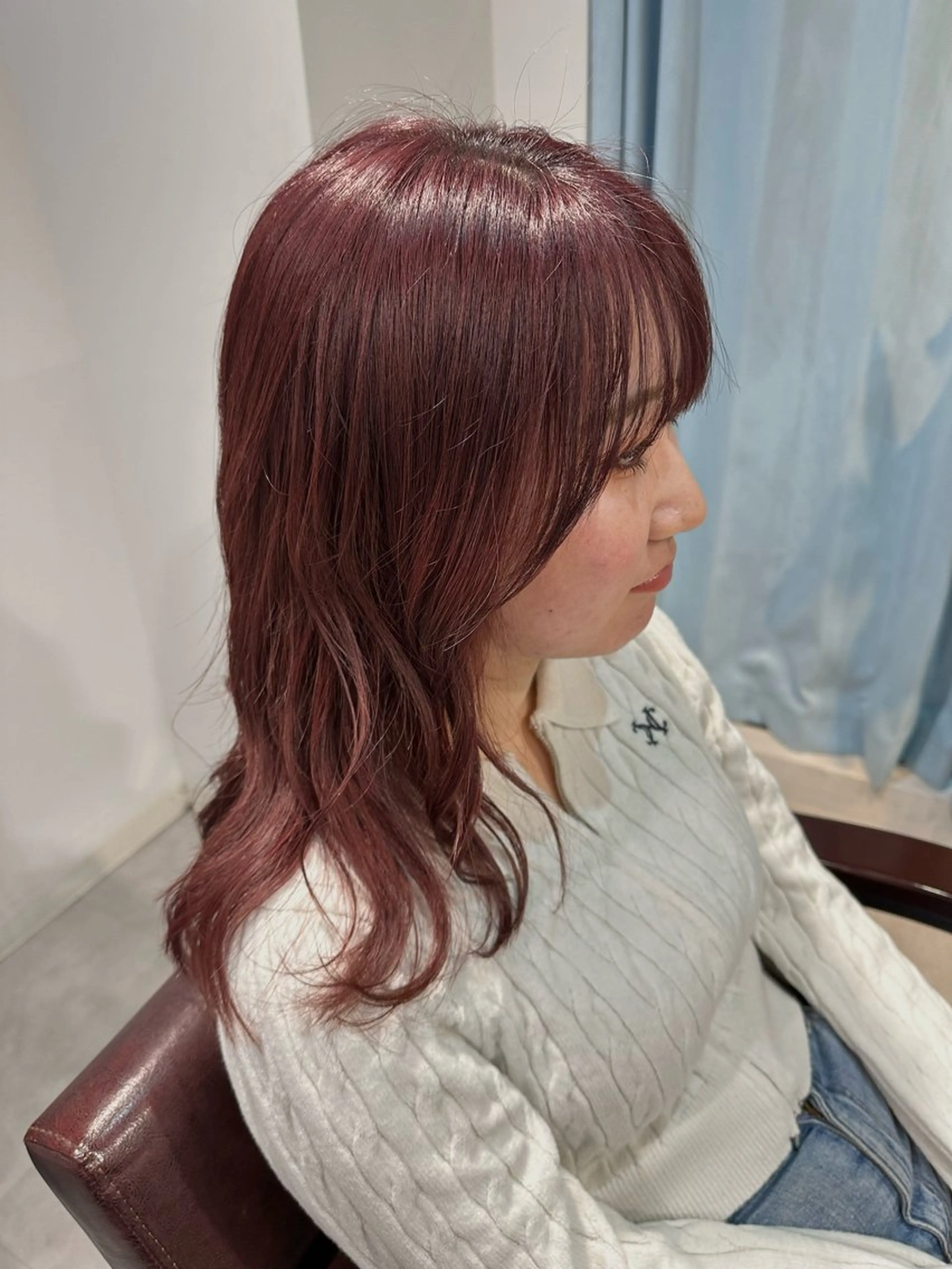 セミロング カラー ブリーチ レッドカラー 七井 香奈 (なないかな)のヘアスタイル