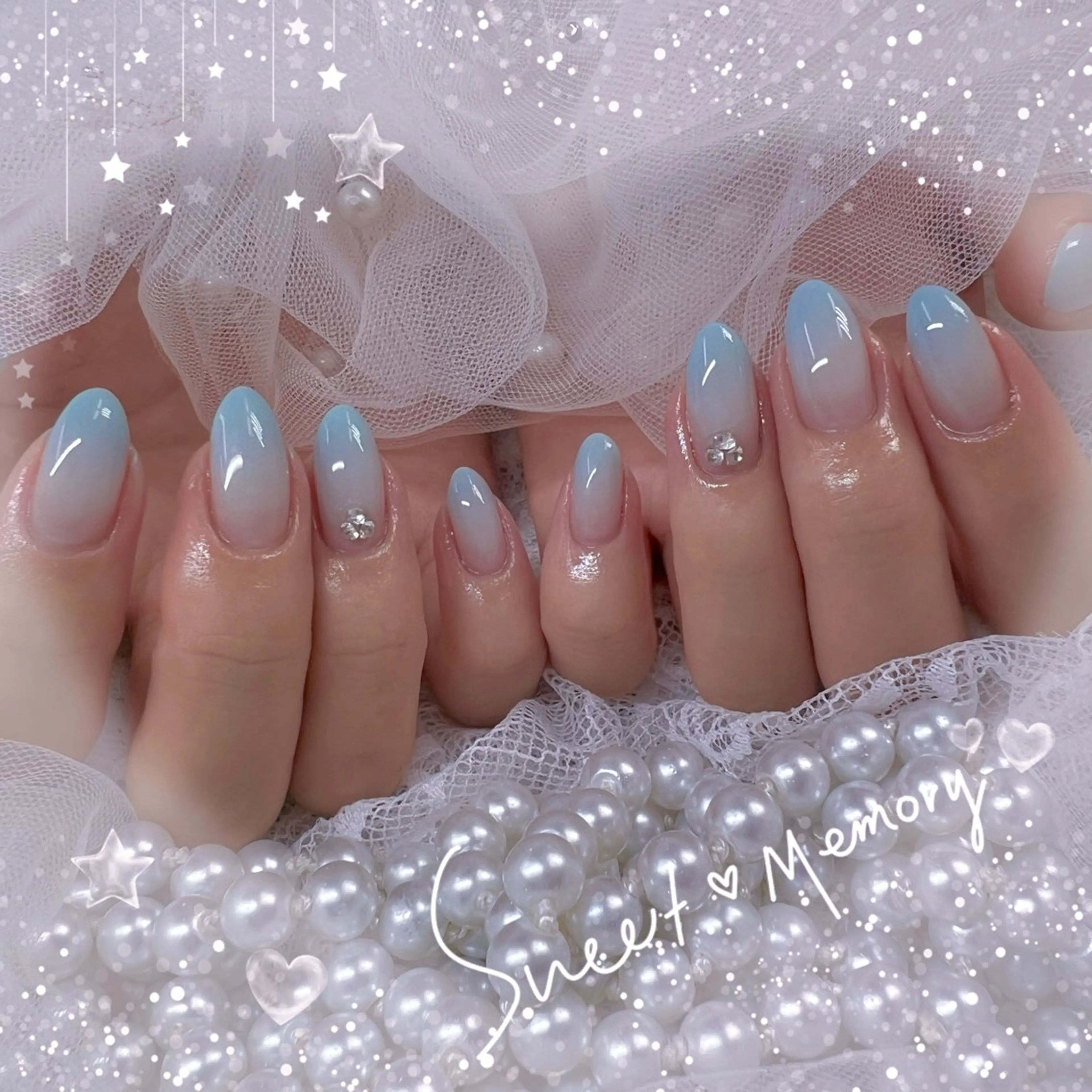 ネイル チークネイル フレンチネイル ガーリー ガラスフレンチ グラデーション ハンドネイル Chill Nailsalonのネイルデザイン