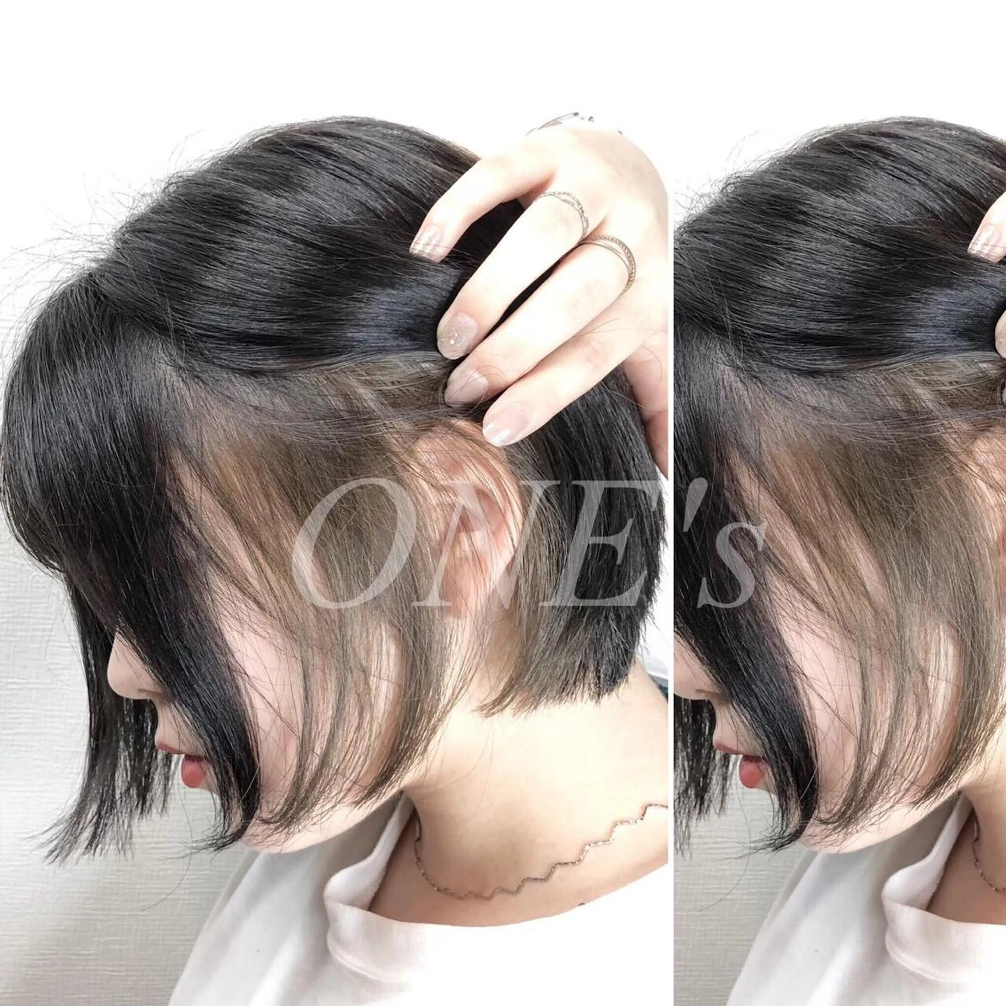 セミロング カラー JuNブリーチに 縮毛矯正するプロのヘアスタイル