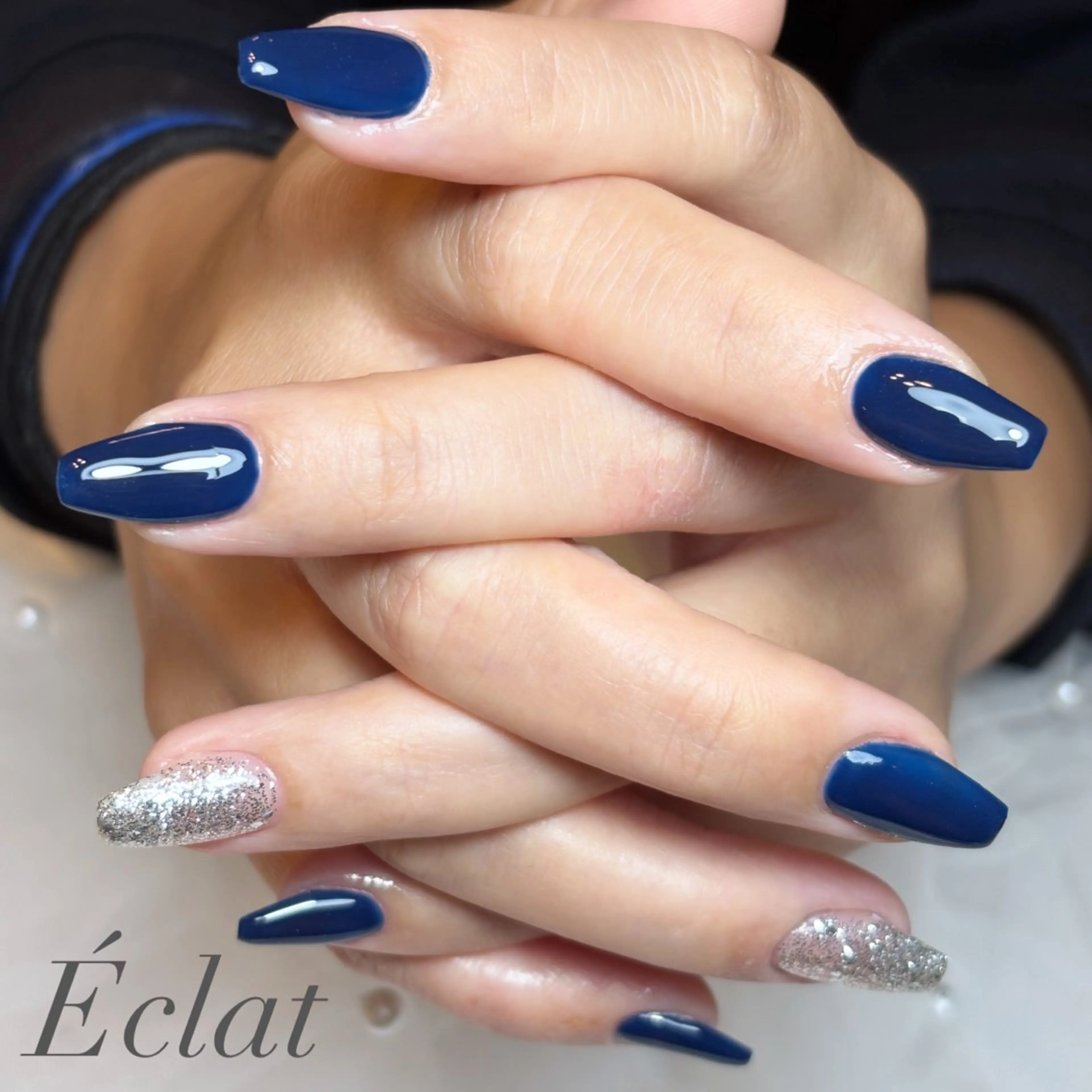 ネイル ラメ(グリッター) ネイビー ハンドネイル nail salon Éclatのネイルデザイン