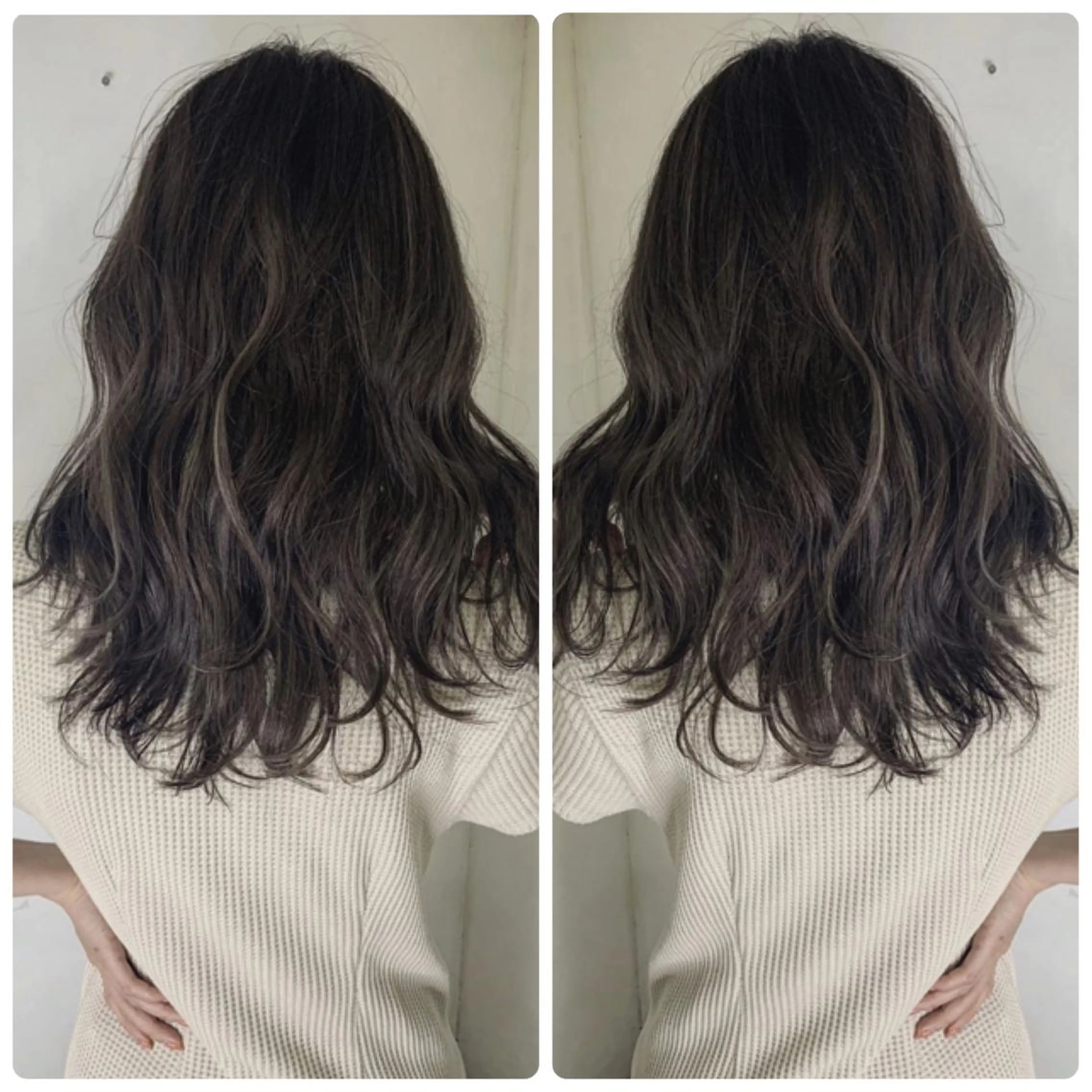 セミロング カラー アッシュ バレイヤージュ ブリーチ デザインカラー グレージュ カット ヘアカラー 京都大人女性ショート 徒歩1分/秋山のヘアスタイル