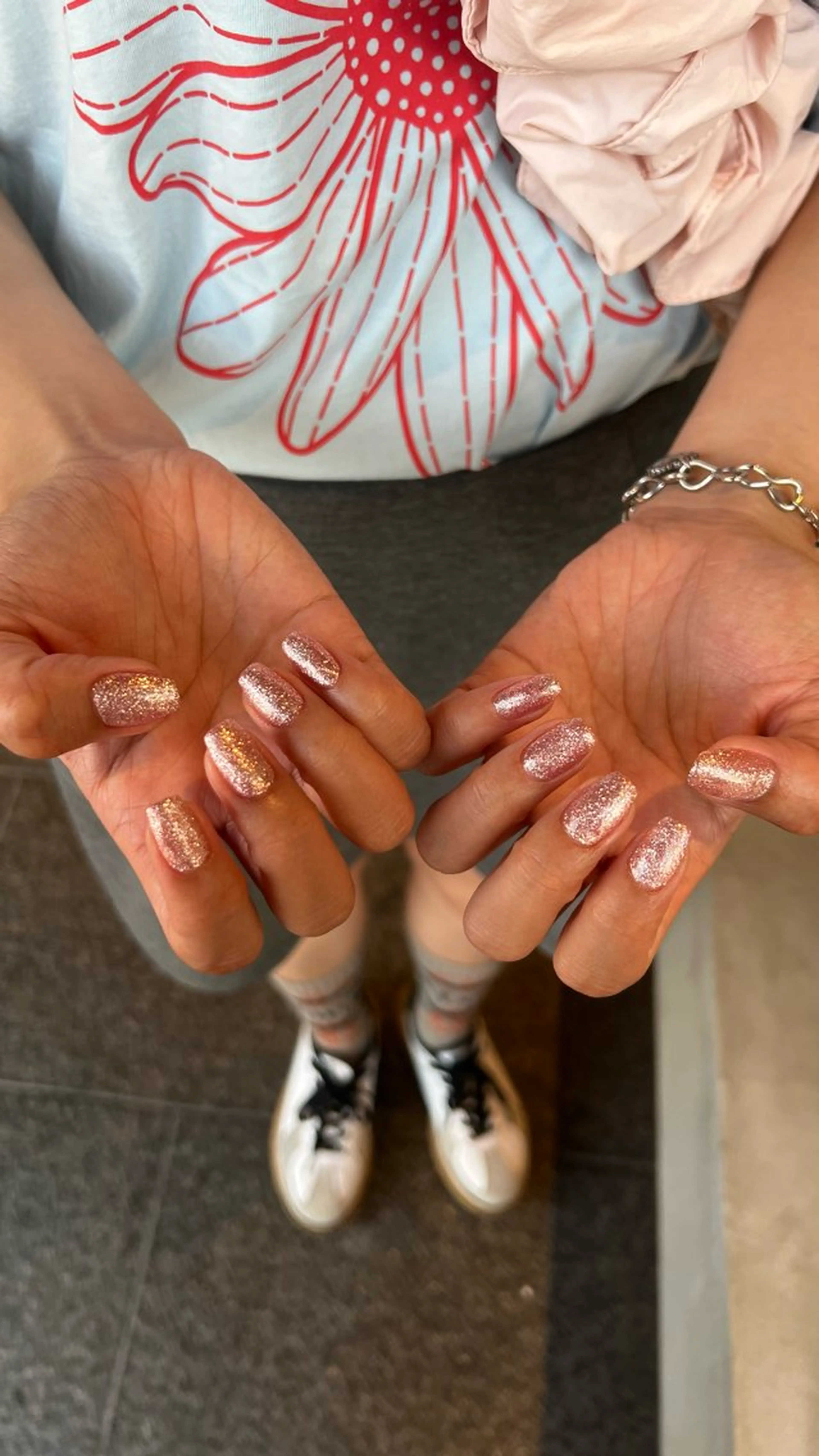 ネイル ラメ(グリッター) ピンク ウエチ ノリカ🐸のネイルデザイン